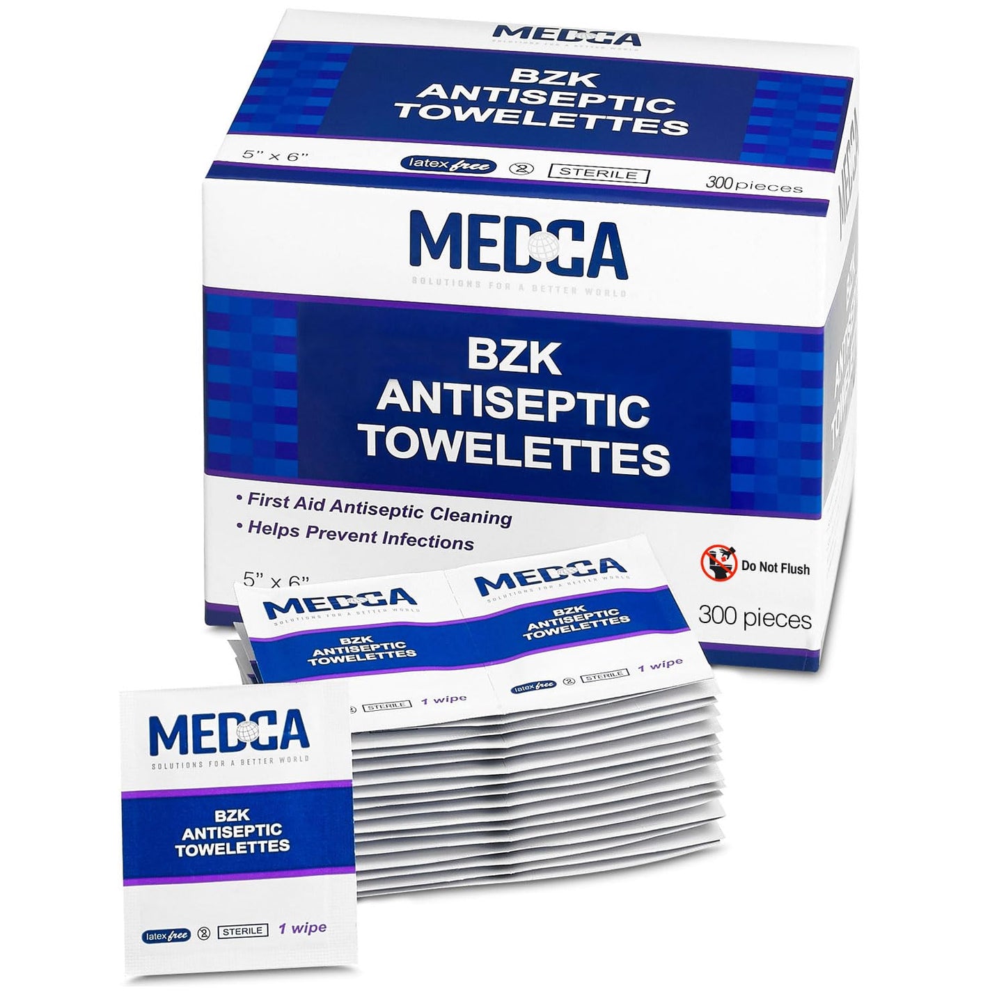 Hand Wipes – (Pack of 300) Benzalkonium Chloride Swabs Individual BZK Single-Use Packets by MEDca