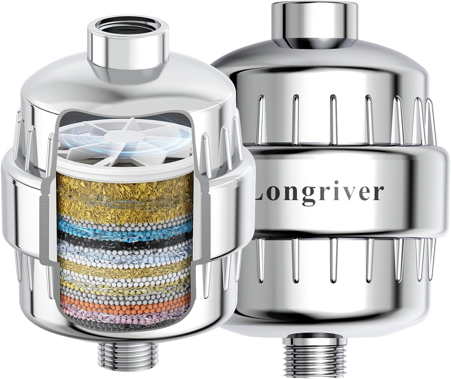 R7 Shower Filter High Put Shower Water Filter for Hard Water 99.99% Remove Chlorine, Heavy Metals, Shower Water Softener, Improve your skin and hair, Bathroom Fixture Hardware Parts, Chrome, 2 Pack