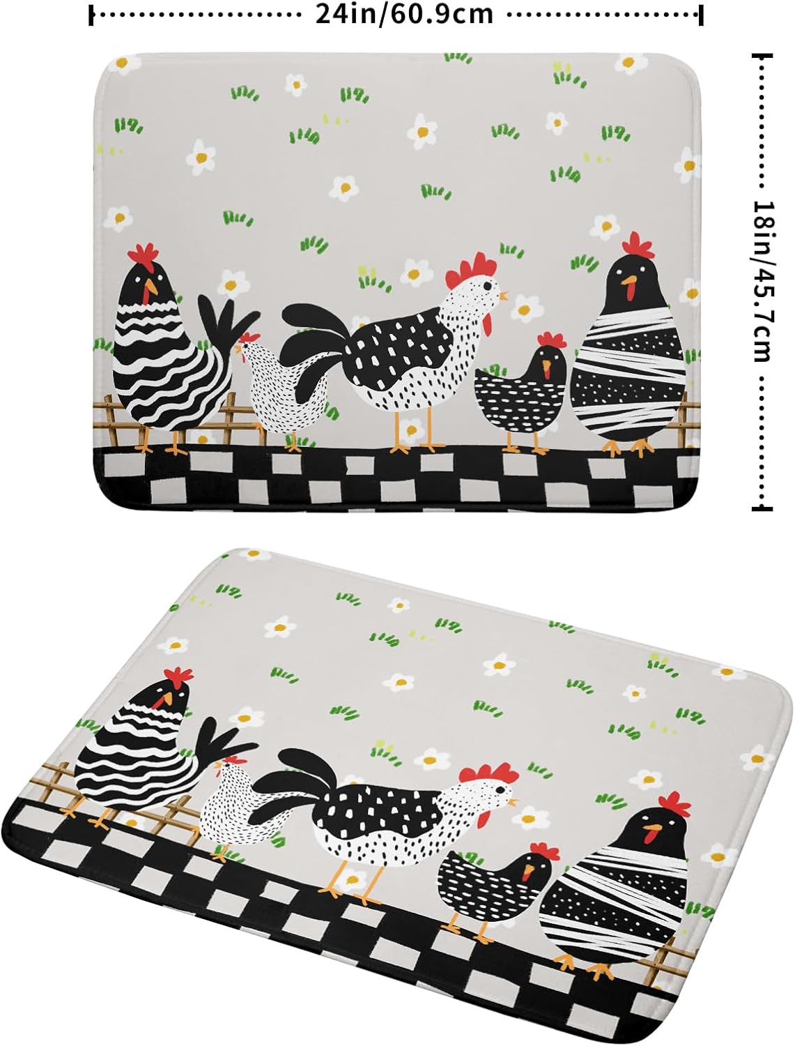 Black Rooster Dish Drying Mat for Countertop 18x24 Inches Buffalo Plaid Microfiber Drainer Rack Pads Fast Dry Dishes Mats Kitchen Accessories