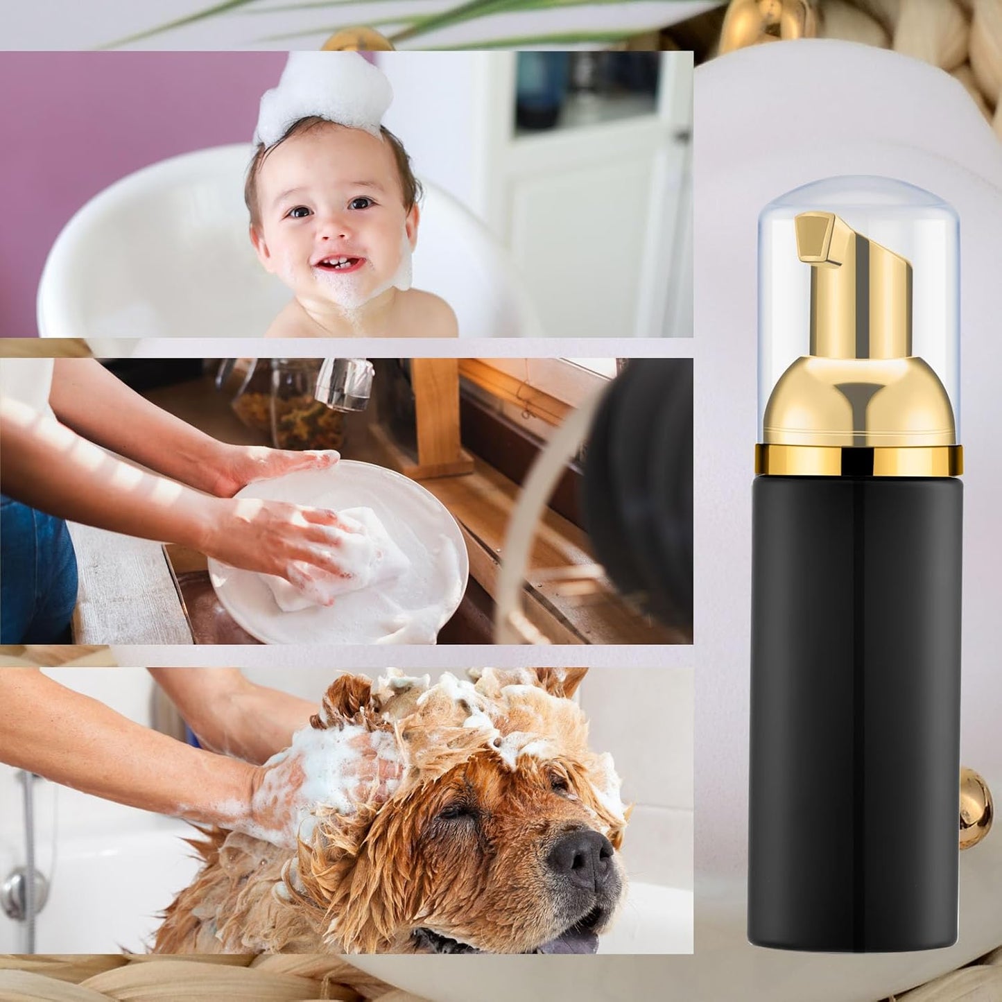 KOIBITO 2 Oz Black Foam Pump Bottle, Empty Lash Shampoo Bottles, Travel Foaming Dispenser for Hand Soap,Body Wash(50 PCS, Clear Cap)