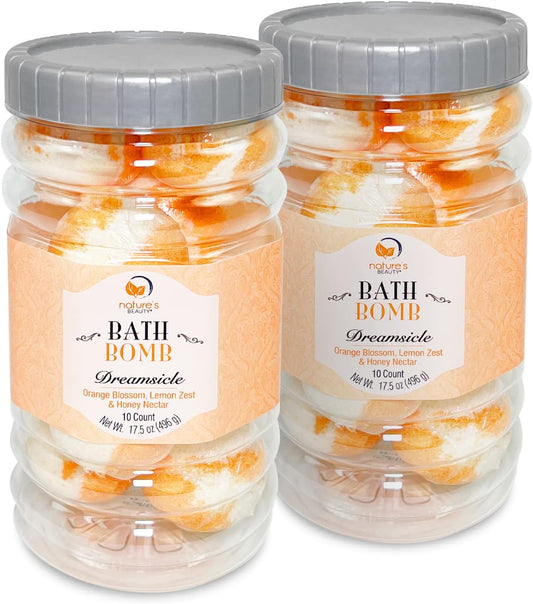 Nature's Beauty Dreamsicle Bath Bomb Gift Set Multi-Pack - Orange Blossom, Lemon Zest & Honey Nectar Scent Made w/Orange Peel Extract, Coconut Oil + Vitamin E, 17.5 oz |10 ct ea (2 Pack)