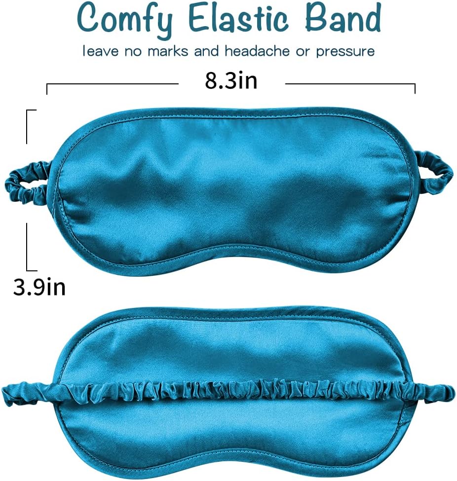Breathable Silk Sleep Mask Blindfold, Elastic Blackout Eye Cover Headband for Sleeping Nap Travel Time, Peacock Blue, 1 Pack