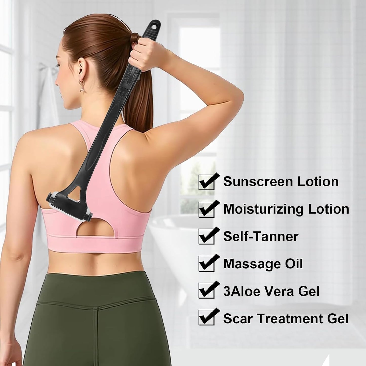 Lotion Applicator for Back & Body - Foldable 21.5" Back Lotion Applicator with 3 Replacement Rollers, Sunscreen Applicator & Lotion Back Roller for Daily Skin Care & Aids