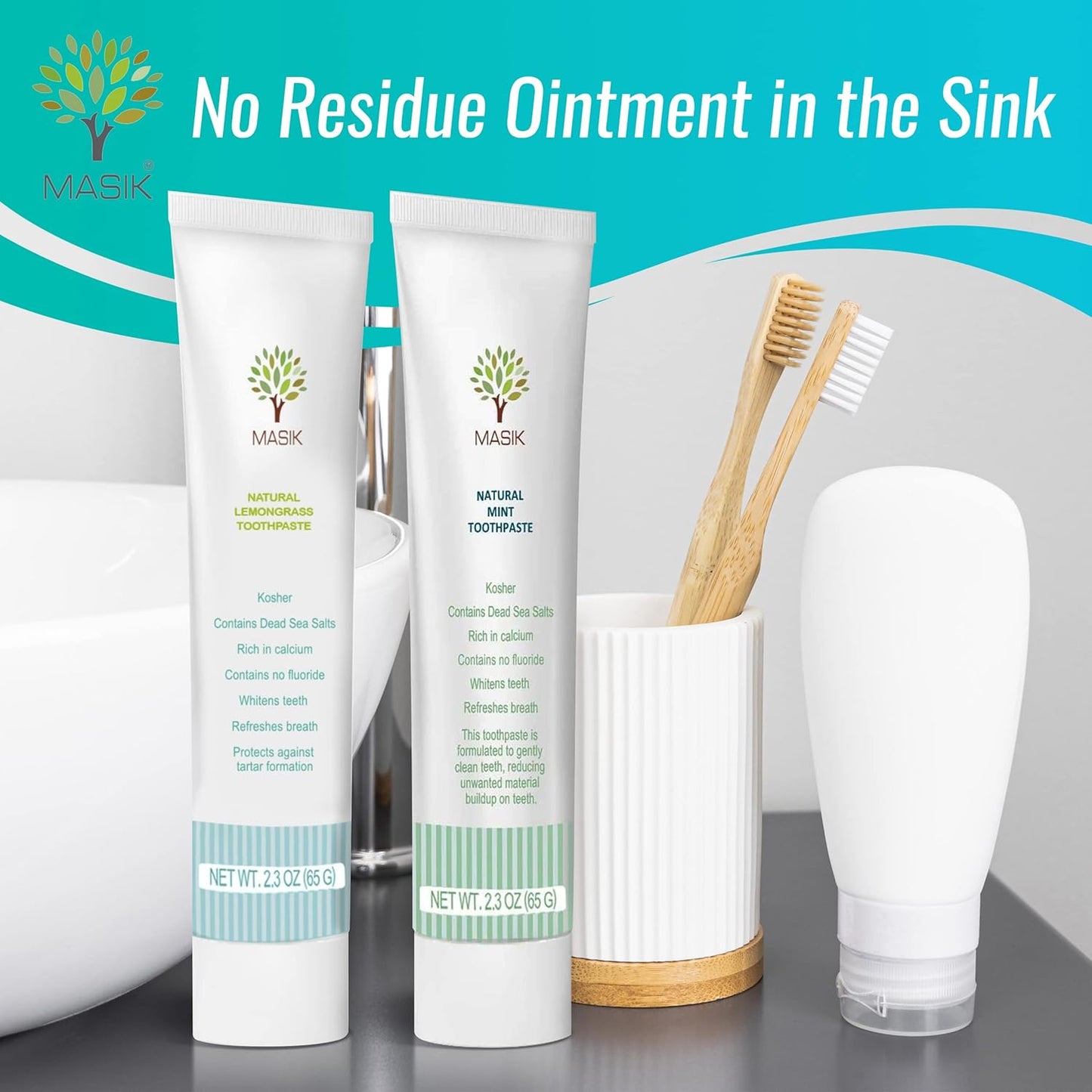 Masik Natural Lemon Grass Toothpaste β Whitening & Sensitive Teeth | Dead Sea Salt | Stain & Plaque Remover | Bleeding Gums & Canker Sore Care | Fluoride & SLS-Free | Non-Foaming | Made in Israel