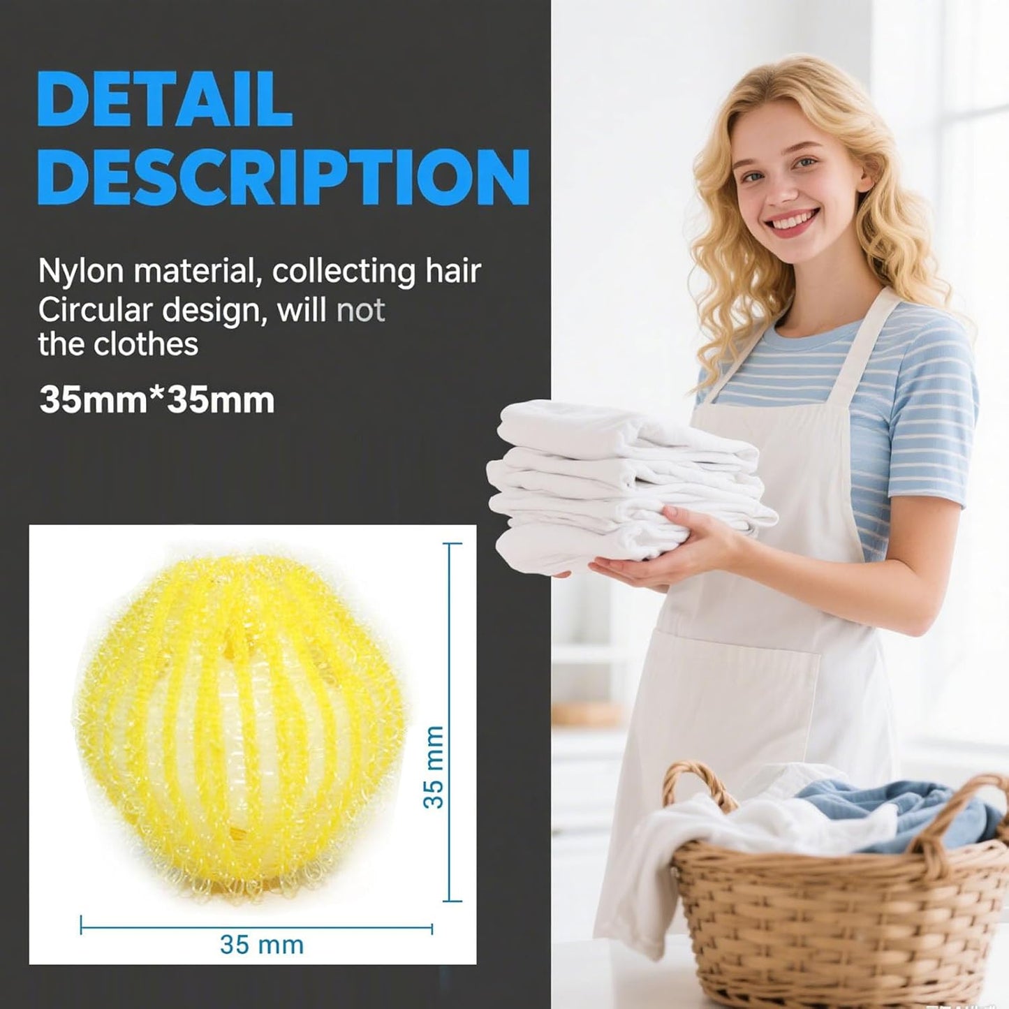 Lint Remover Balls for Laundry, 6-Pack Nylon Laundry Balls - Prevent Tangling, Collect Hair & Lint, Reusable Washing Machine Helper (6 Colors Mixed)