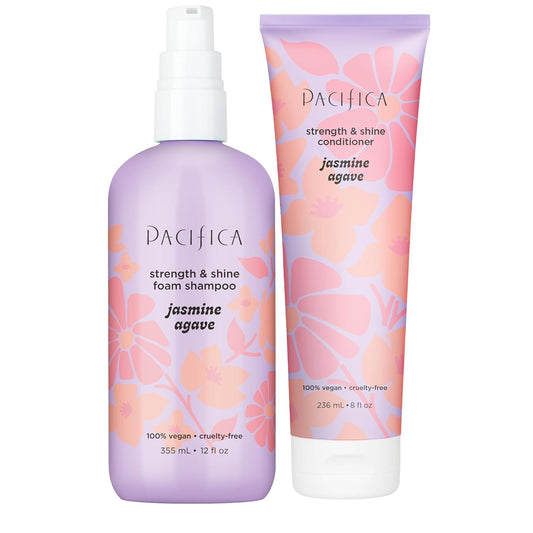 Jasmine Agave Strengthening Shampoo & Conditioner Set β Clean Vegan Shampoo & Conditioner for Weak Or Brittle Hair (Including Color-Treated), Stronger, Shinier Strands, No Silicones or Parabens
