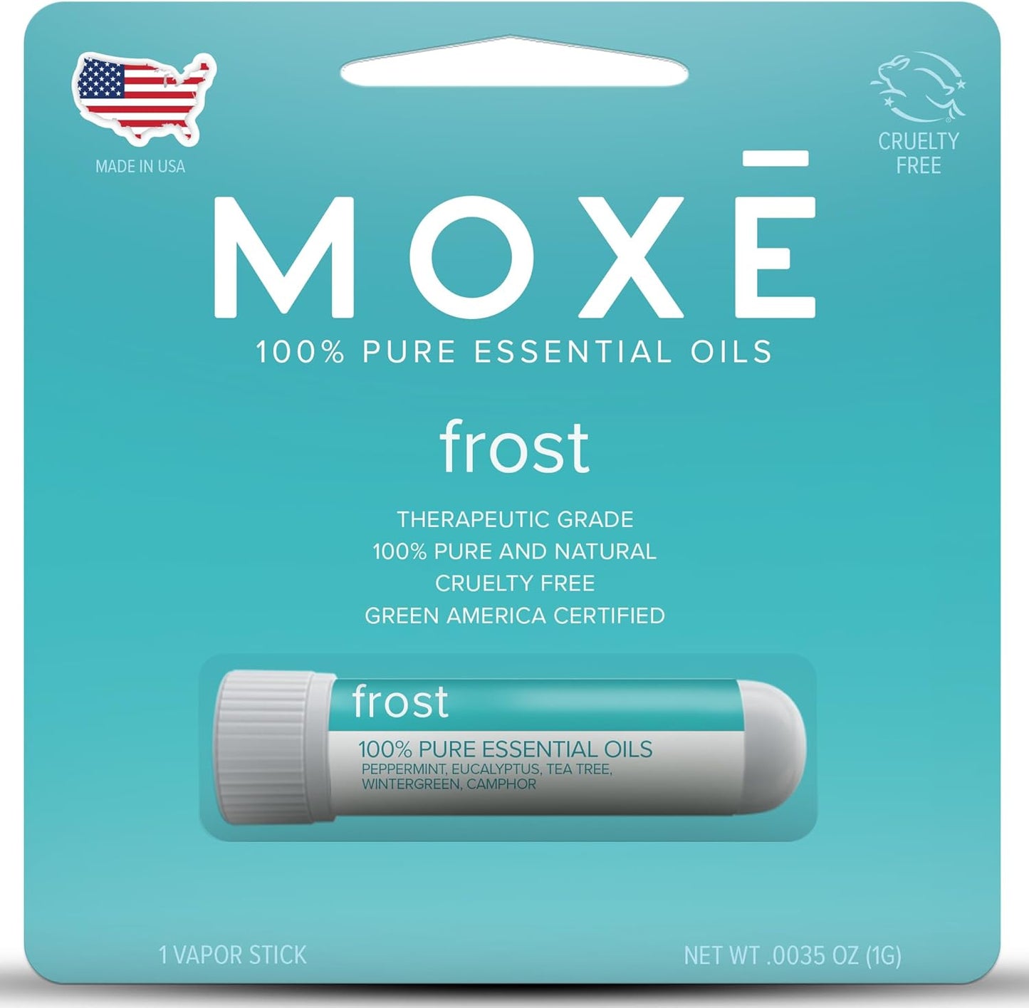 MOXE Frost - Energizing Aromatherapy Nasal Inhaler - Alleviate Headaches, Boost Focus & Energy - Cooling Sinus Blaster - Includes Peppermint, Eucalyptus, & Wintergreen Essential Oils - USA (1-Pack)