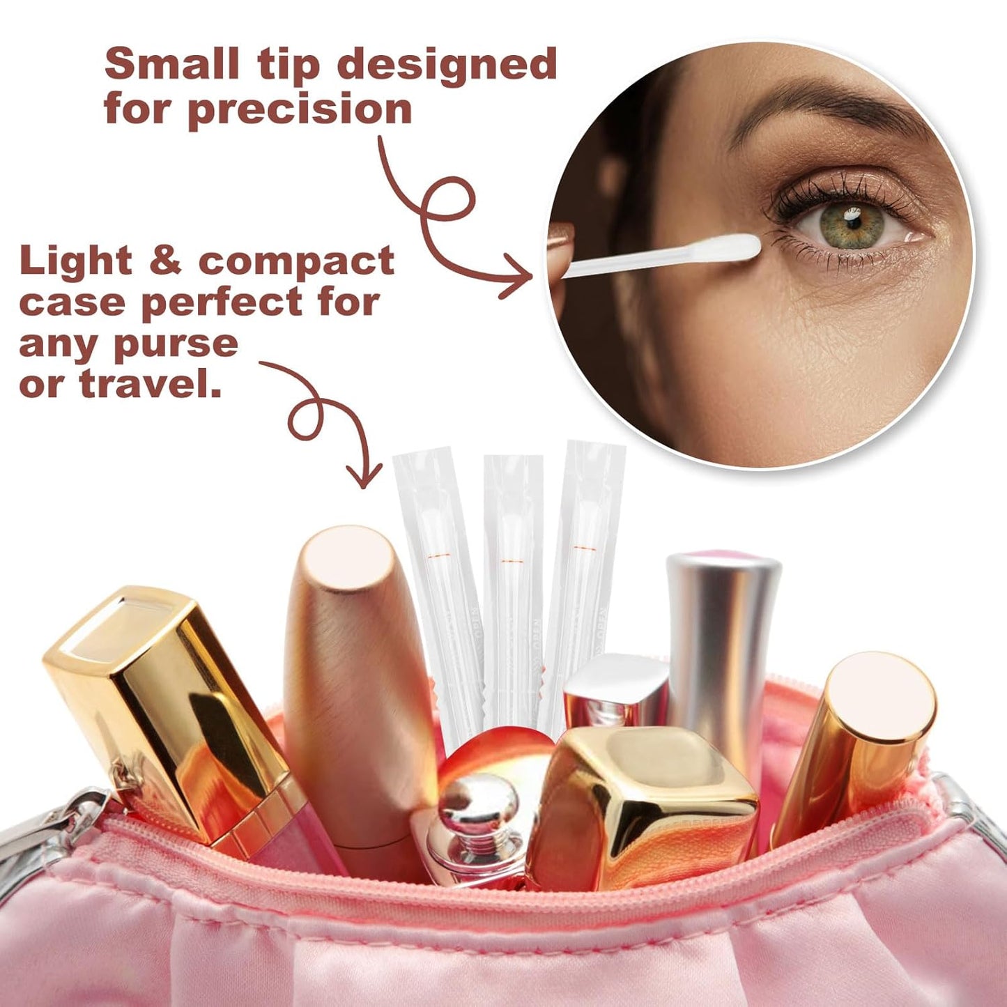 Cotton Swabs,Cotton Makeup Remover Swabs,Eye & Lip Sticks Remover,Liquid-Filled Makeup Remover Swabs Disposable Cotton Swabs for Eye/Lip/Eyebrow/Eyelash Makeup (Pack of 100)