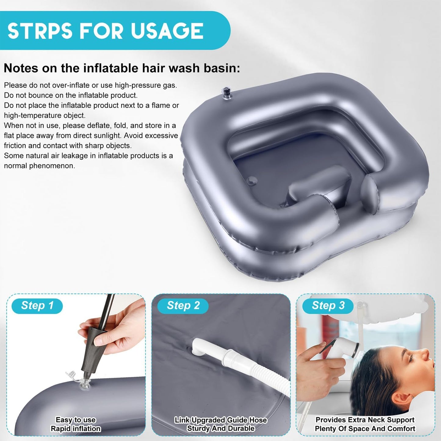 Inflatable Shampoo Basin, Loc Detox Tub for Dreads, Shampoo Buddy Bowl for Bedridden, Disabled,Injured with 2.5 GL Portable Water Shower Bag(Silvery)