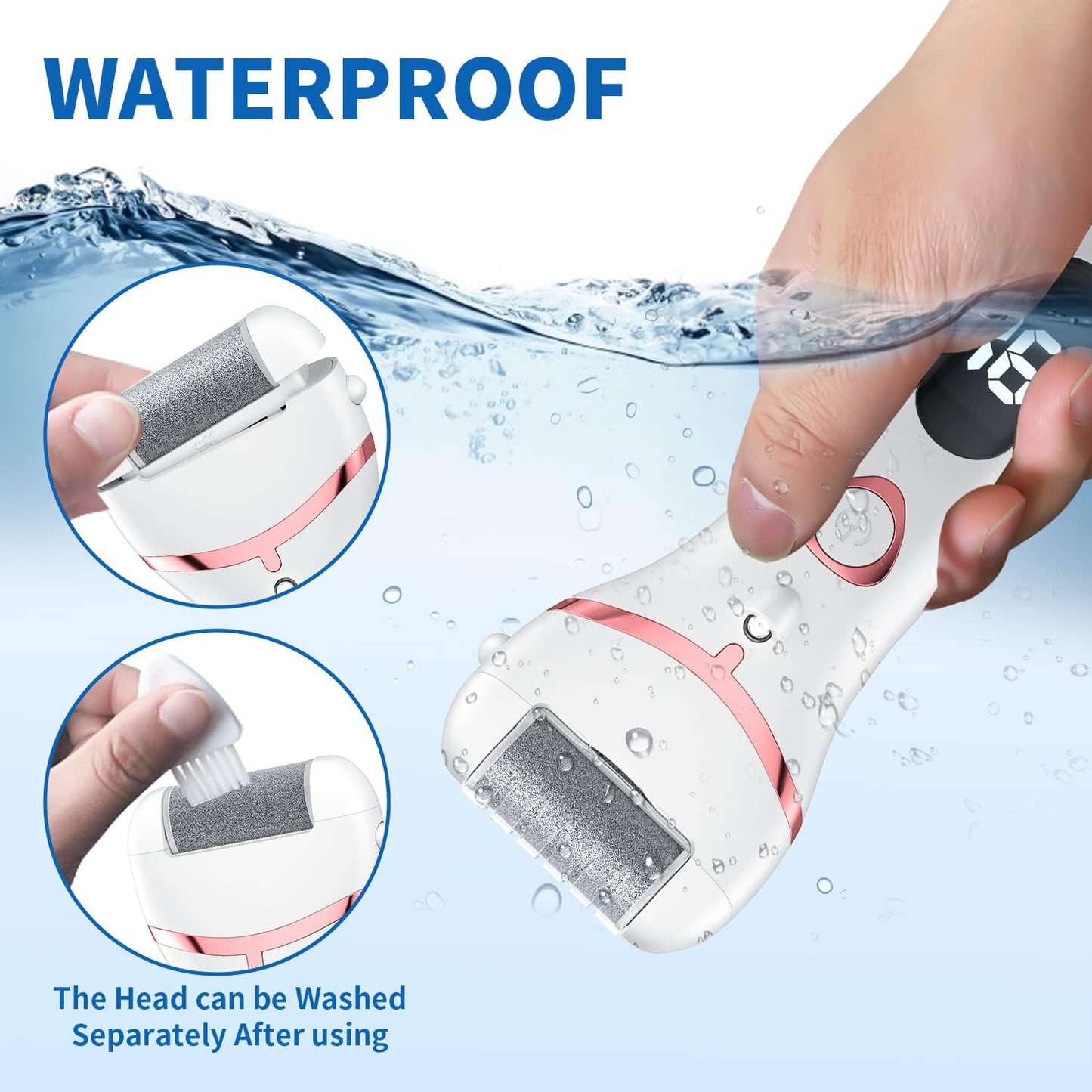 Electric Foot Callus Remover, Rechargeable Portable Electronic Foot File Pedicure Kits, Waterproof Foot Scrubber File, Professional Pedicure Tools, Foot Care for Dead Skin Ideal Gift, 3 Rollers
