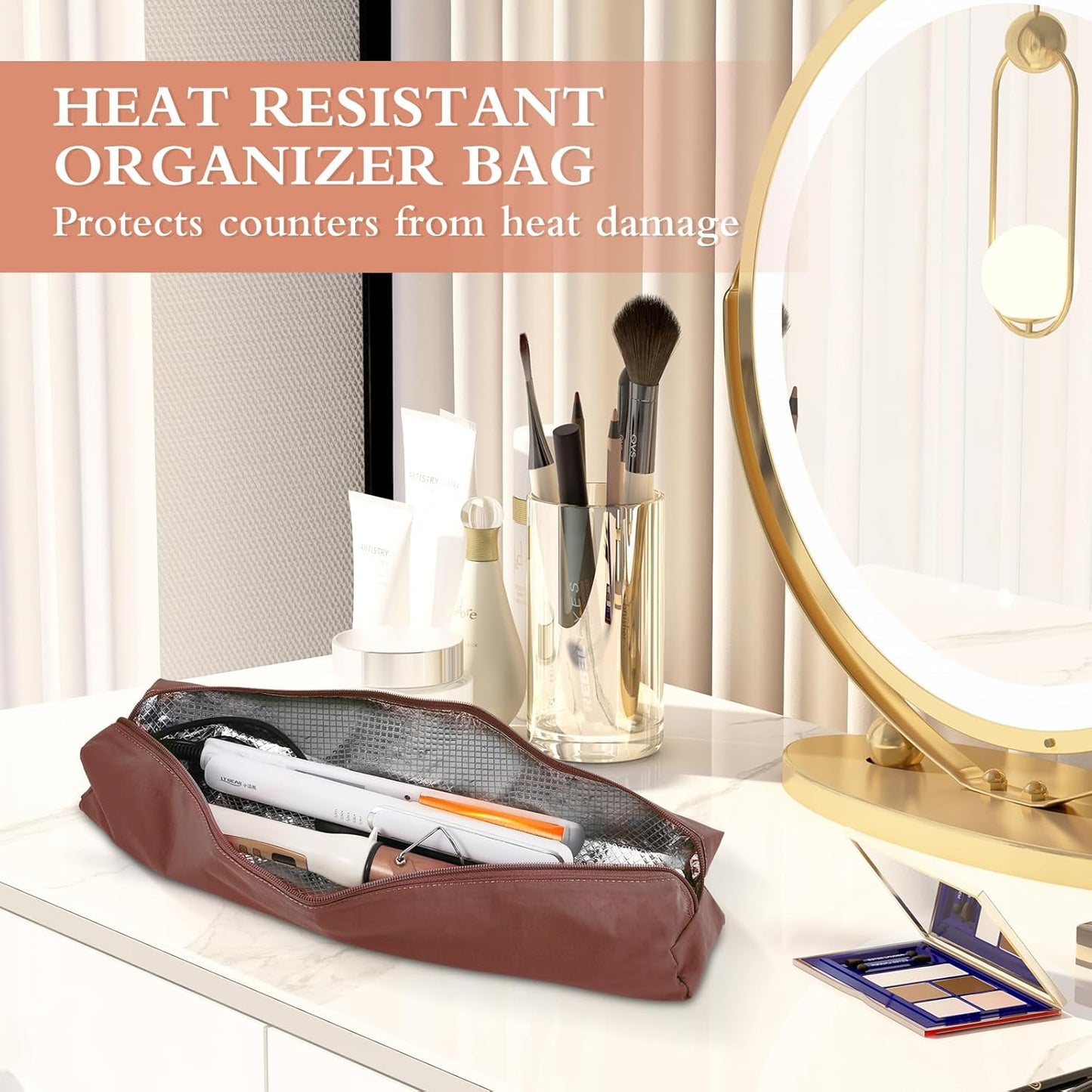 Professional Hot Hair Tools Organizer Bag Portable Travel Heat Resistant Storage Case Pouch for Curling Irons, Flat Irons, Hair Straightener and Styling Tools(17.7" x 3.2"x 3.2")