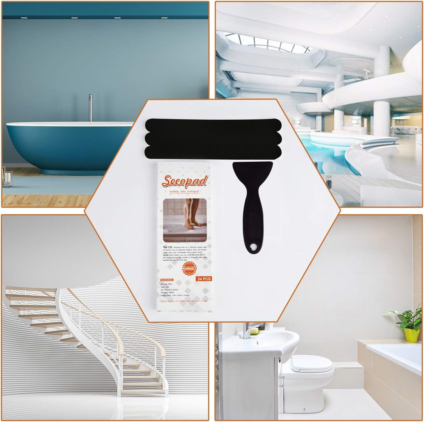 Anti Slip Shower Stickers, Safety Bathtub Strips Adhesive Decals with Premium Scraper for Bath Tub Shower Stairs Ladders Boats