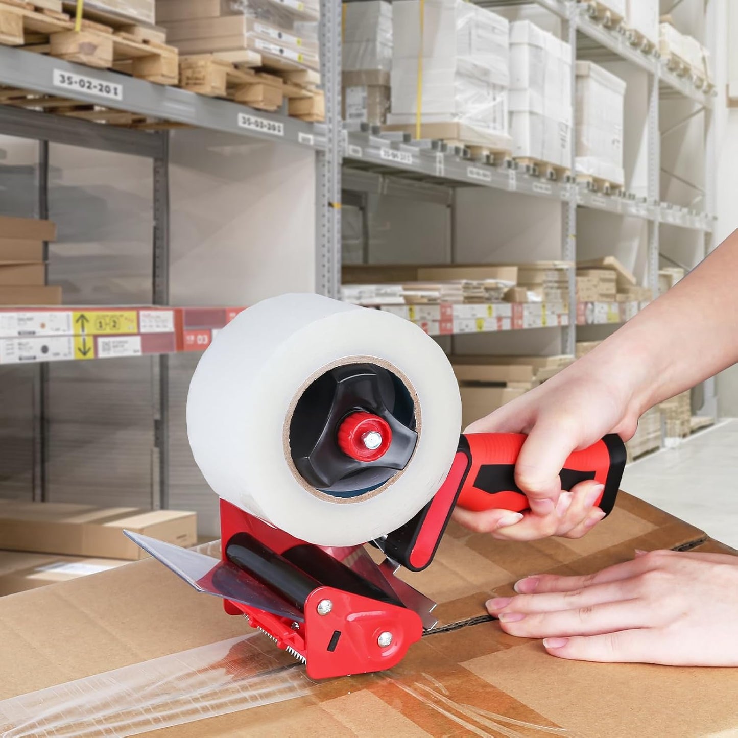 QILIMA 3 Inch Wide Packing Tape Dispenser Gun Seal Packing for Use Tape Dispenser Gun for Shipping, Moving, Carton and Box Sealing-Red