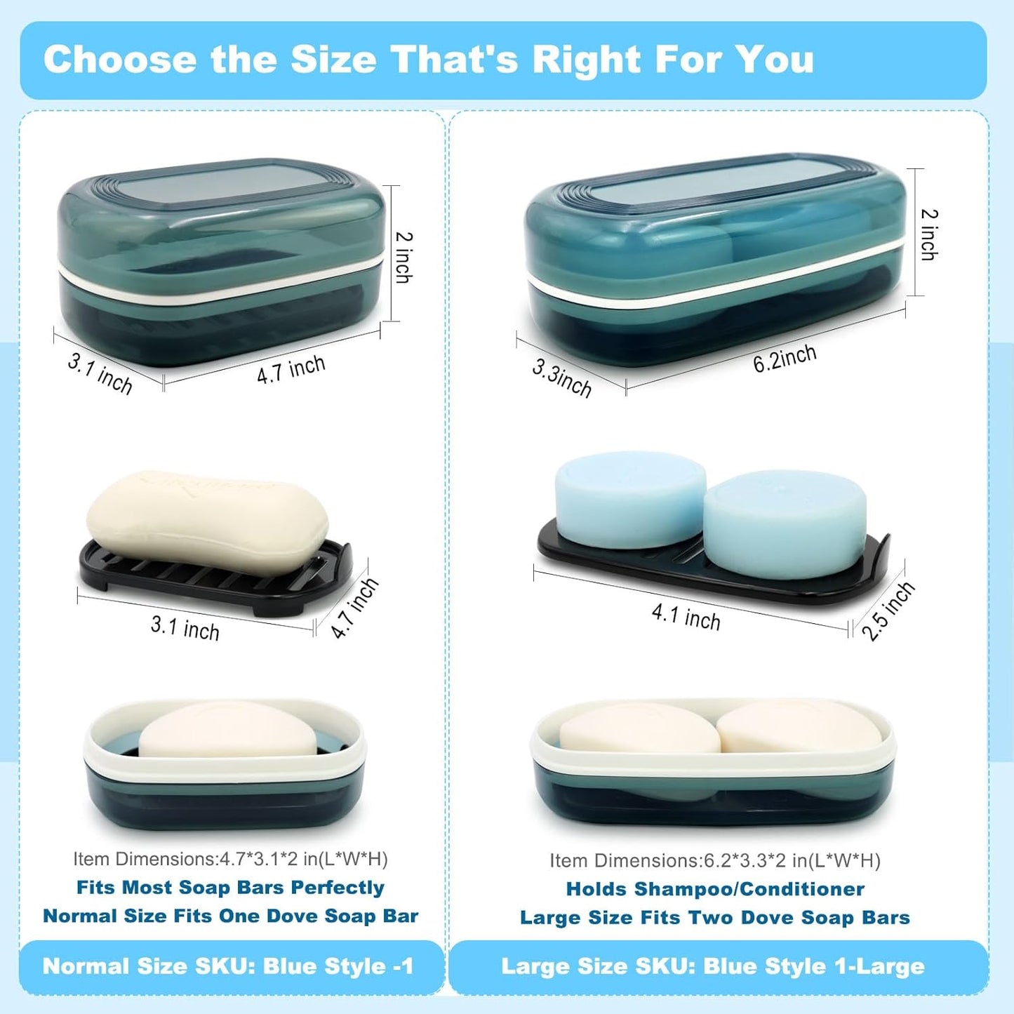 Travel Soap Container, Bar Soap Holder, Portable Soap Case, Soap Dish with Lid for Traveling, Camping, Gym, Bathroom (Blue Style-1)