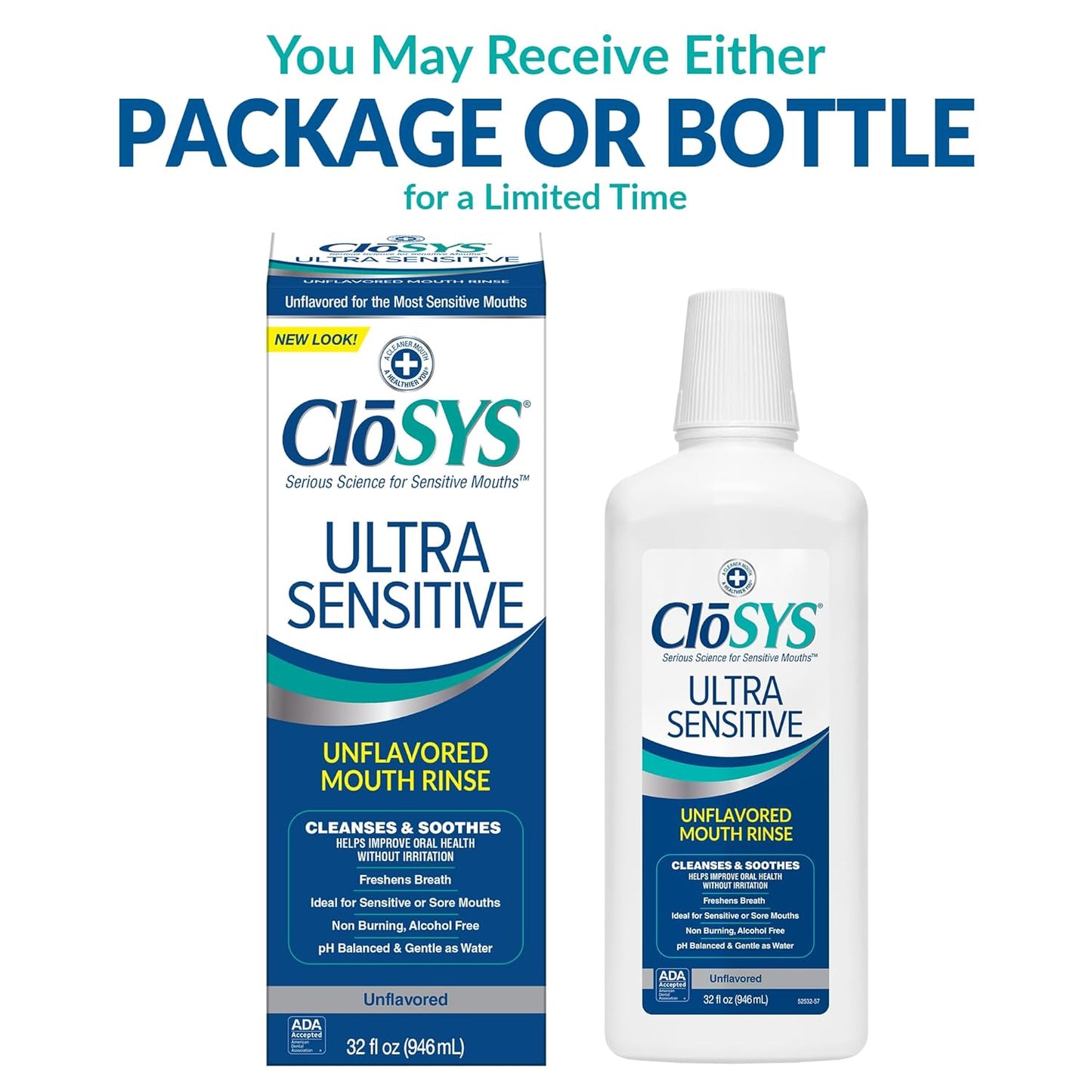CloSYS Ultra Sensitive Mouthwash, Unflavored Alcohol Free, Dye Free, pH Balanced, Helps Soothe Entire Mouth - 32 Oz (Pack of 3)