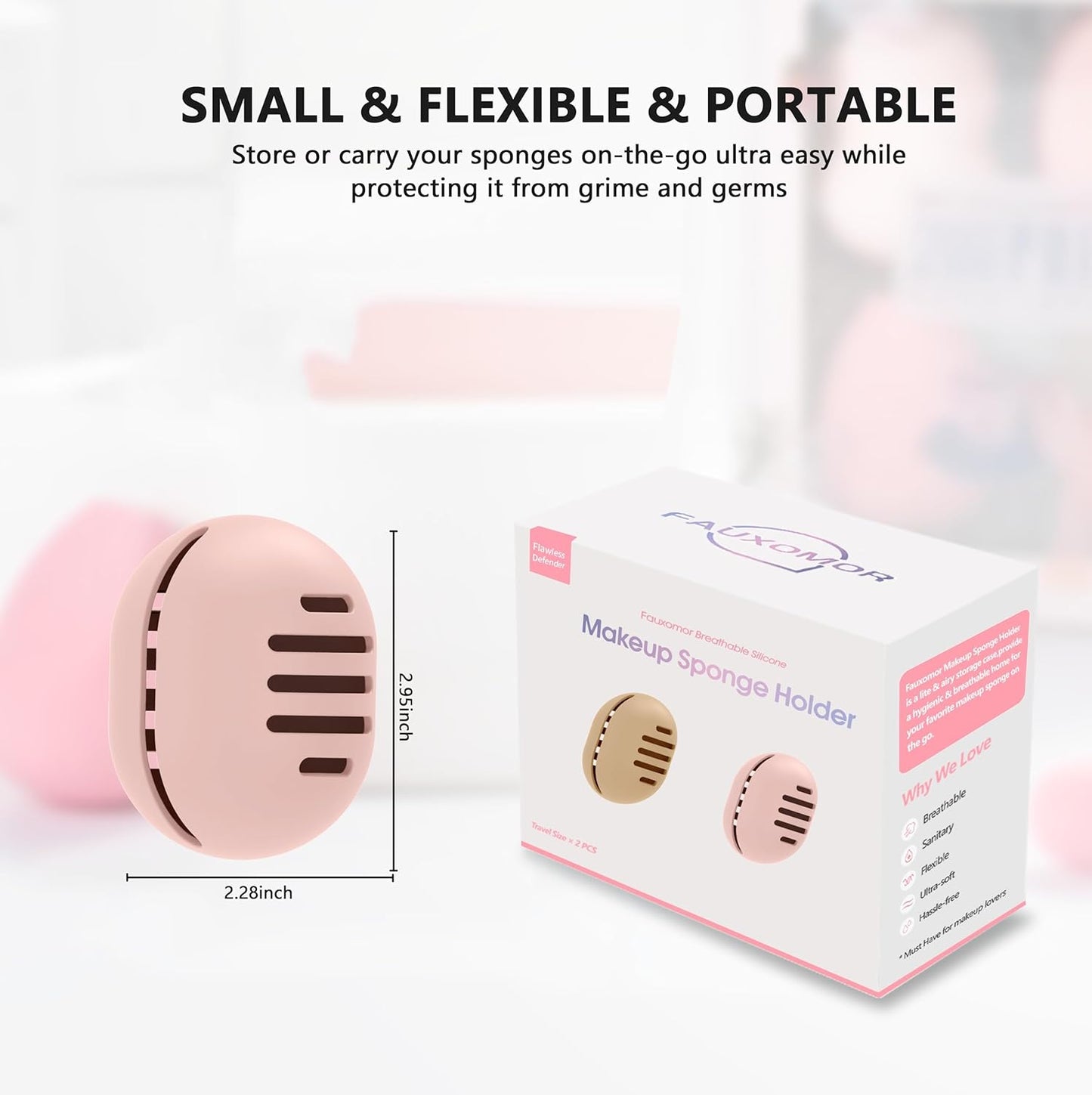 2 Pcs Makeup Sponge Holder,Double-Sided Breathable Silicone Beauty Blender Holder for Travel or Daily,Shatterproof Make-up Travel Case Quick Drying Easy to Carry,Grey+Pink