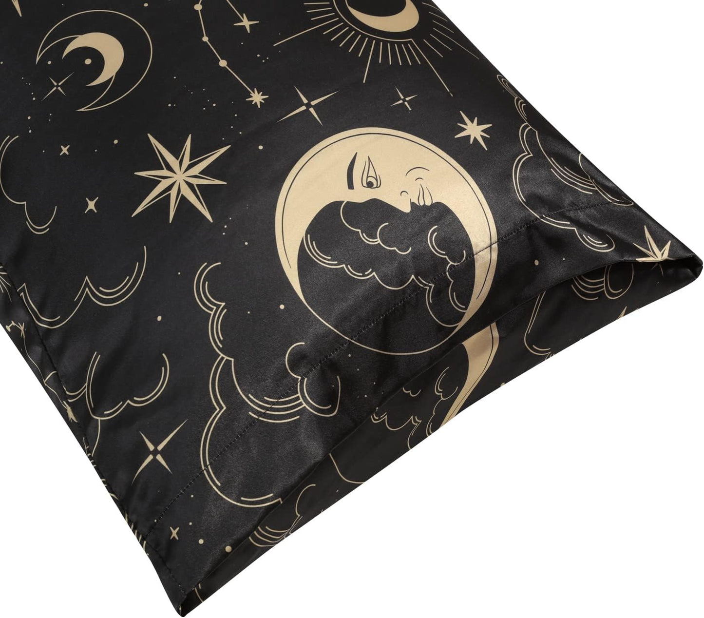 EXQ Home Satin Pillowcase for Hair and Skin - Black Printed Silk Body Pillowcase 20x54 inches - Body Pillow Cases with Envelope Closure, Gifts for Women Men