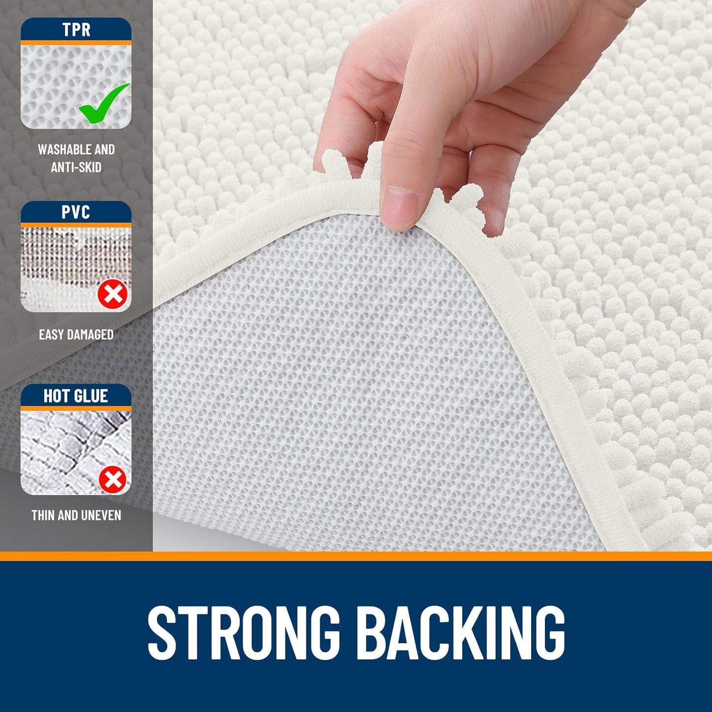 OLANLY Bathroom Rugs 47x32, Extra Soft Absorbent Chenille Bath Rugs, Rubber Backing Quick Dry, Machine Washable Bath Mats for Bathroom Floor, Tub and Shower, Home Decor Accessories, Ivory