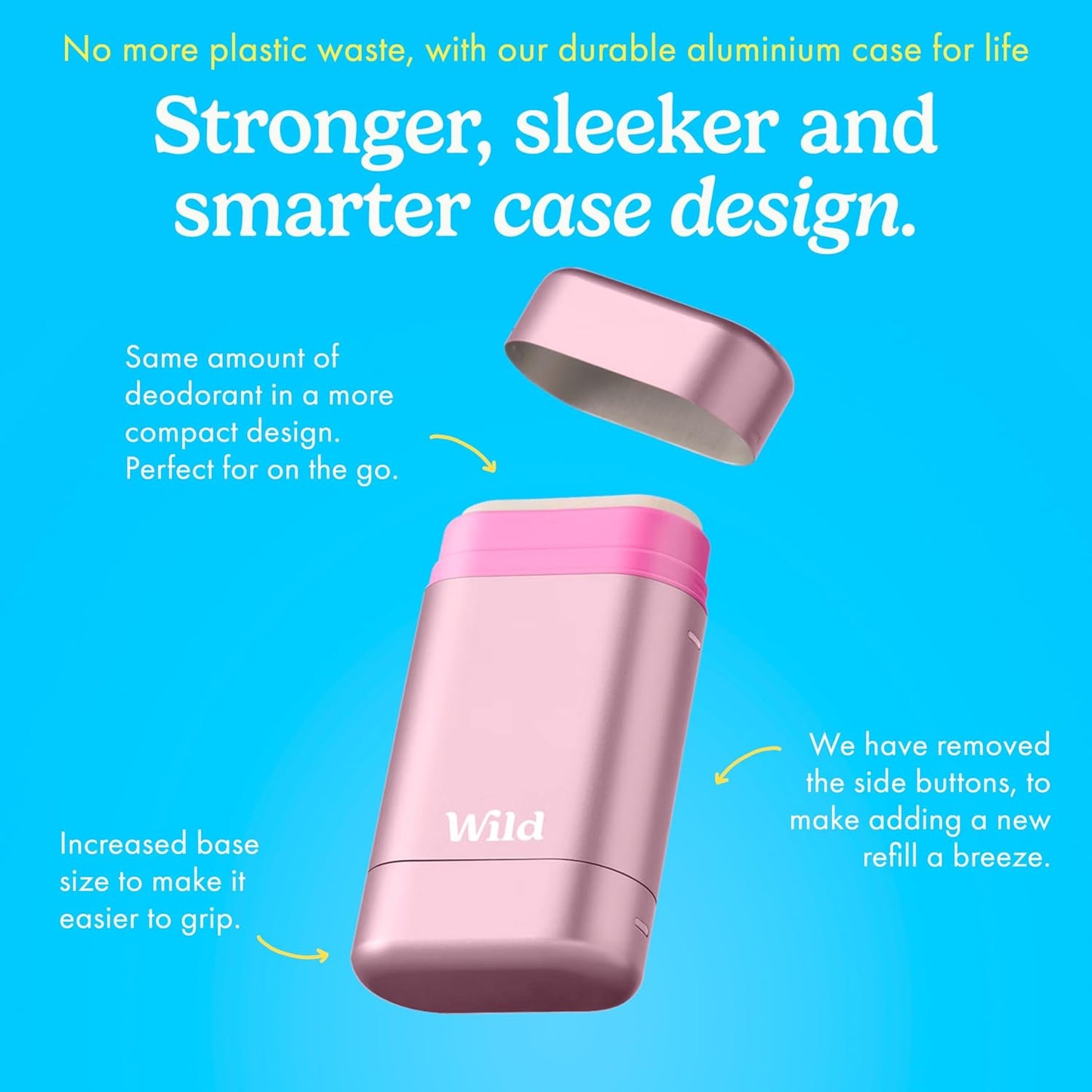 Wild - Refillable Deodorant Starter Kit with Pink Case and Fresh Cotton & Sea Salt Scented Refill 1.4oz - Aluminum Free - Long Lasting Protection - Vegan