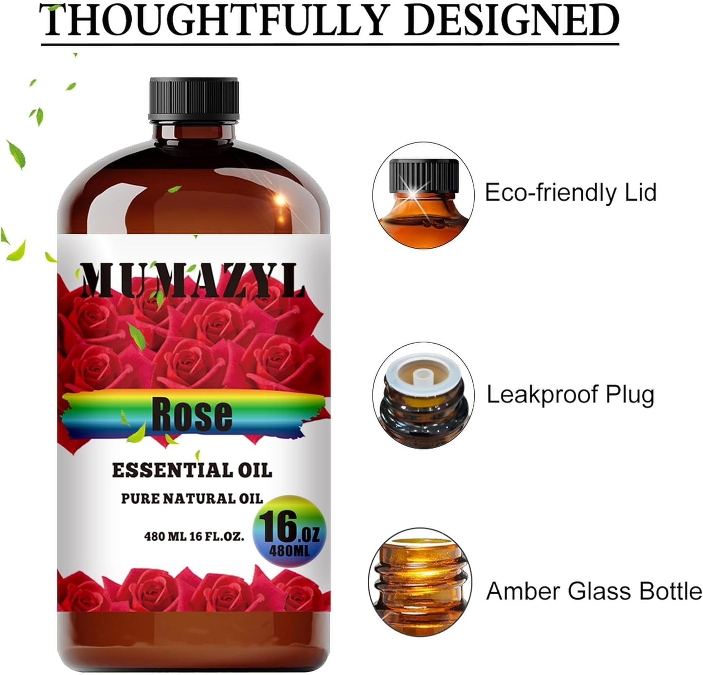 Rose Essential Oil, Rose Oil 16 Fl Oz 480ML for Diffuser Humidifier Yoga Cleaning DIY Candle Soap Making Essential Oils