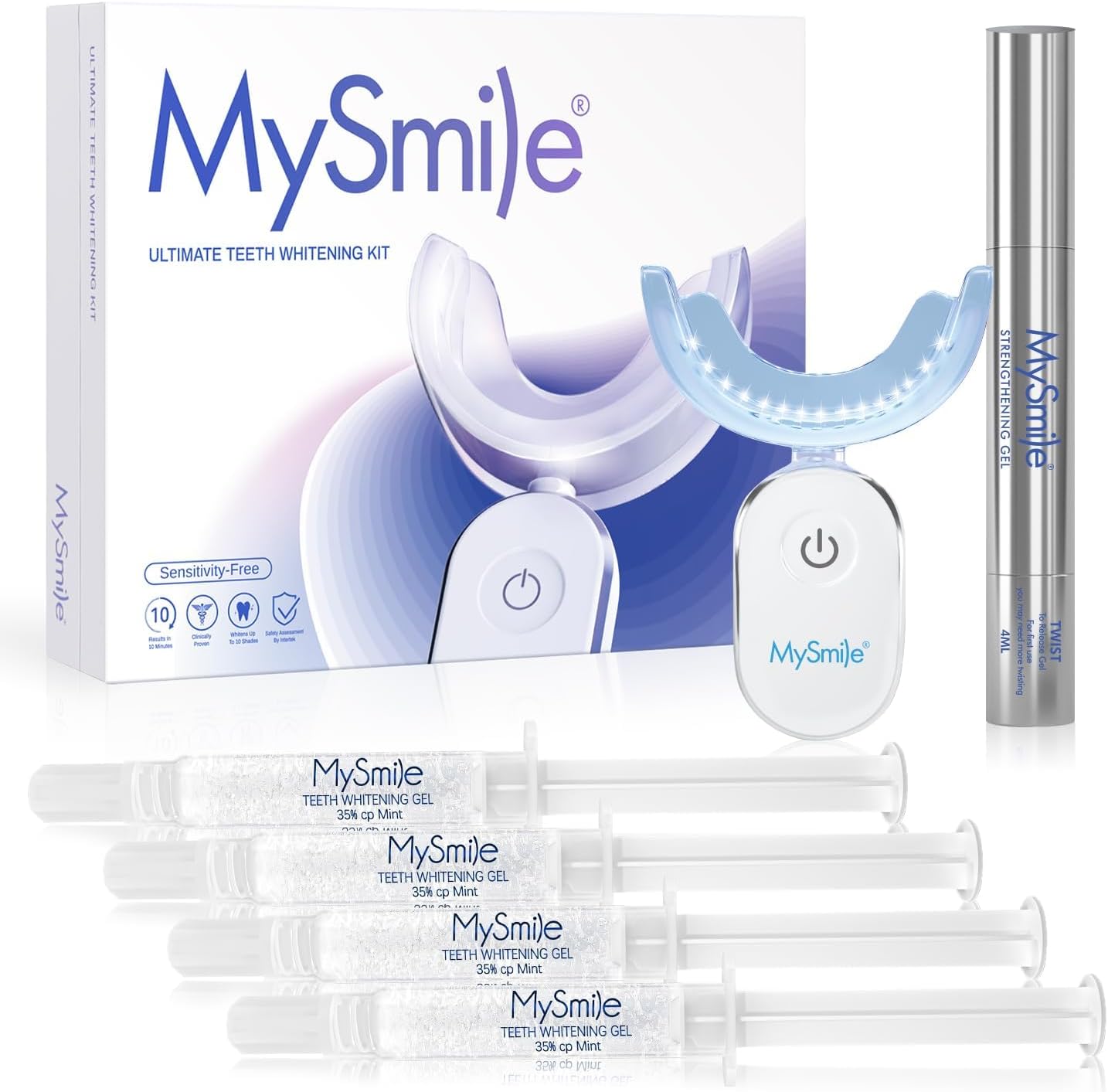 MySmile Deluxe 10 Min Teeth Whitening Kit with 28 LED Light, 35% Carbamide Peroxide Teeth Whitening Gel, Helps Remove Years of Stains from Coffee, Soda, Wines, Smoking, Food