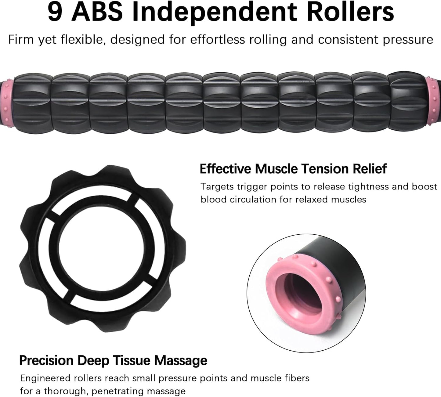 Muscle Roller Stick for Athletes - Deep Tissue Fascia Blaster & Roller Massager for Myofascial Pain Relief - Handheld Physical Therapy & Recovery Tool(Pink black-18 inch)