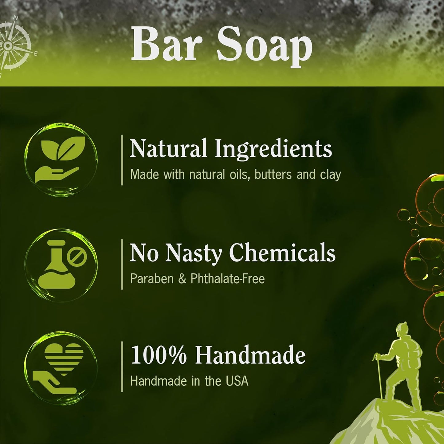 CompassSoap Natural Bar Soap for Women & Men | Skin-Friendly, Hand Made Soap Bar Gift Set | Best Exfoliating and Cleansing Bar Soap for Men & Women | 5 Oz. Variety Pack of 5