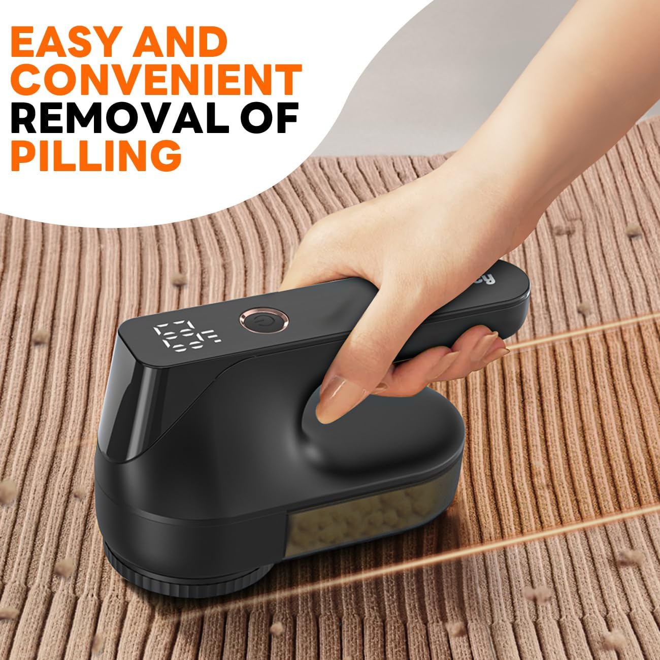 Fabric Shaver - Ziitty Lint Remover for Clothes, Sweater Defuzzer with LCD Display, 3-Speeds, 6-Blade, Type-C Rechargeable, Sweater Shaver to Remove Pilling Fuzz Lint Balls Pills for Clothes Furniture