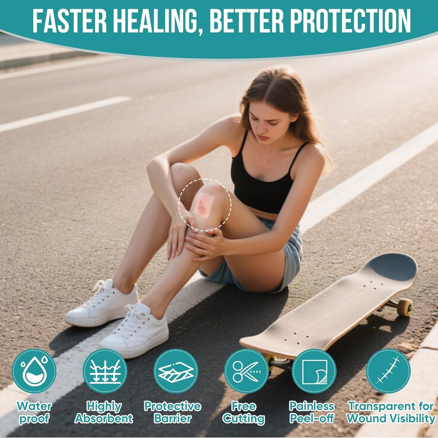 Hydrocolloid Roll for Wound Care, Hydrocolloid Patch Bandages with Self-Adhesive, Bed Sore Bandages, Highly Absorbent for Burn, Blister, Acne Care, Sterile and Waterproof (2in x 12ft)