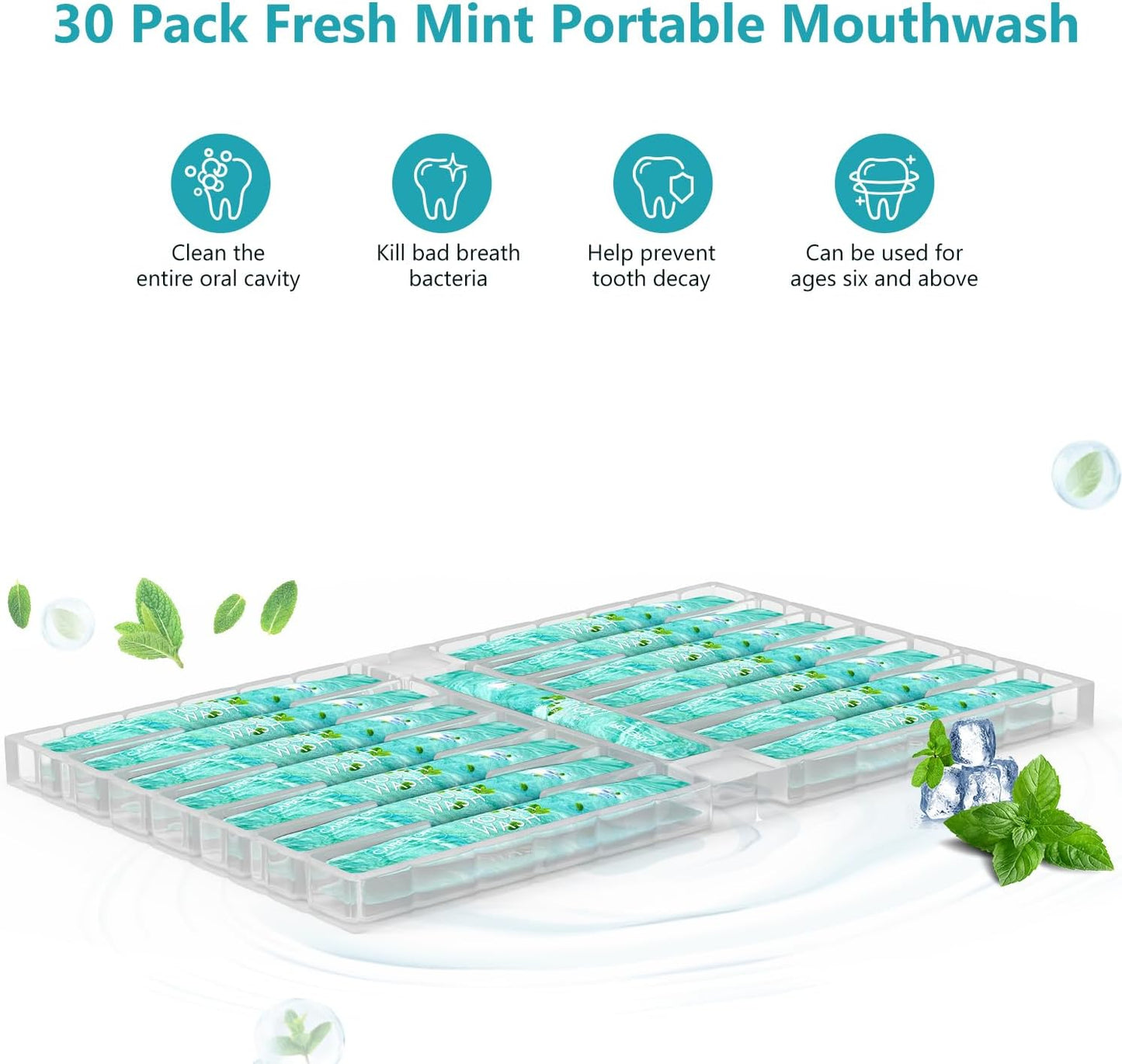 Mouthwash Travel Size - Portable Packets to Go, Alcohol & Fluoride Free Fresh Mint Mouthwash Strips for Superior Oral Hygiene,Disposable Packs (Pack of 20)