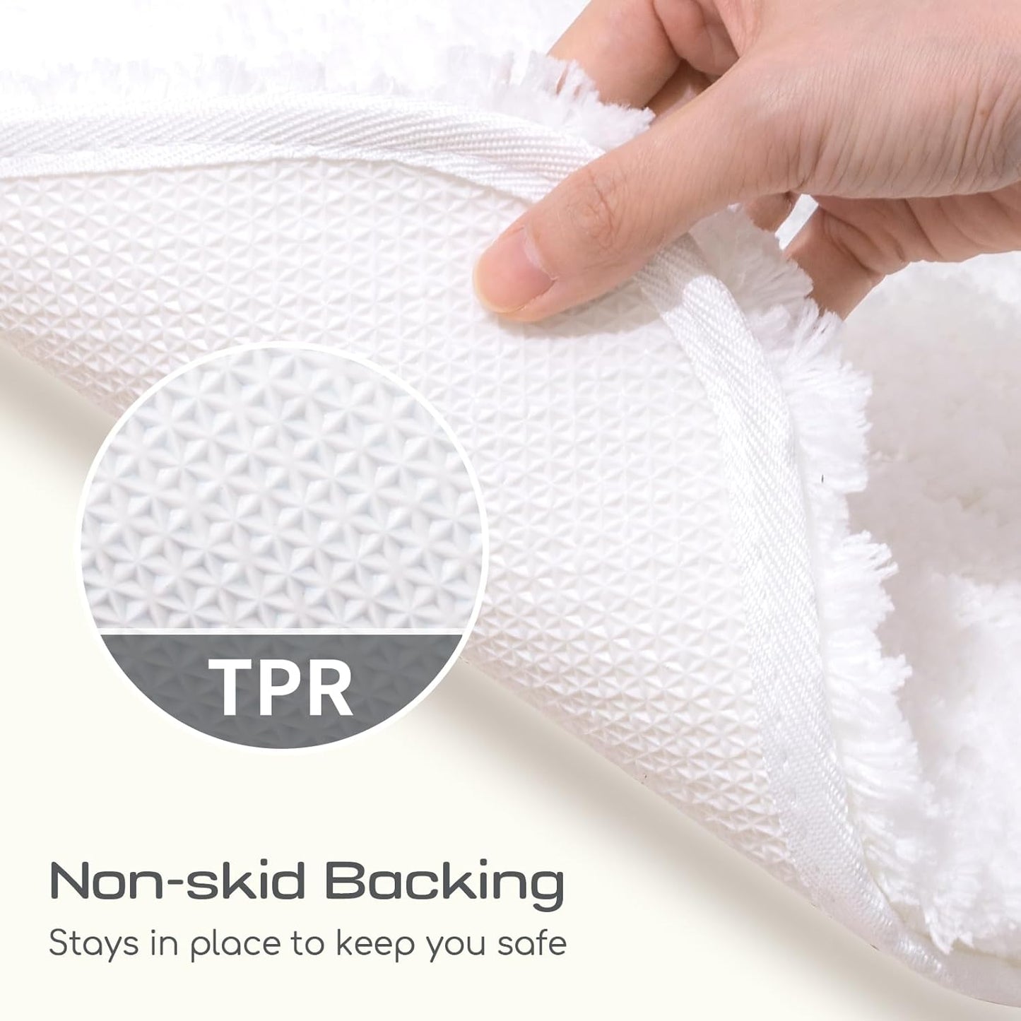 ROSMARUS Shaggy Bath Rugs for Bathroom Non Slip 20" X 32", Water Absorbent Bath Mat, Soft Shower Mat for Floor & Tub, Fluffy Plush Rug Machine Washable, White