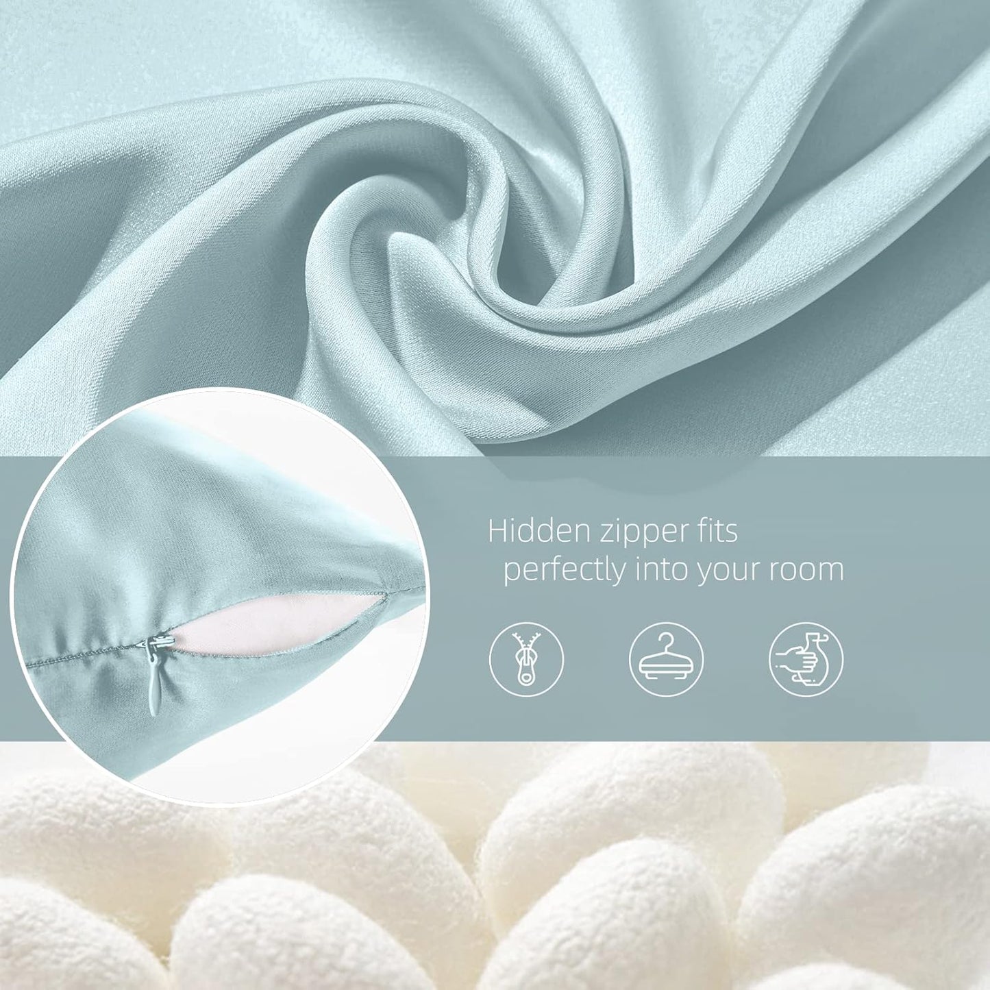 Mulberry Silk Pillowcase - Soft, Breathable, Smooth Both Sided Natural Silk Pillowcase with Zipper - Beauty Sleep Silk Pillow Case 1 Pack for Gift (Queen, Haze Blue)