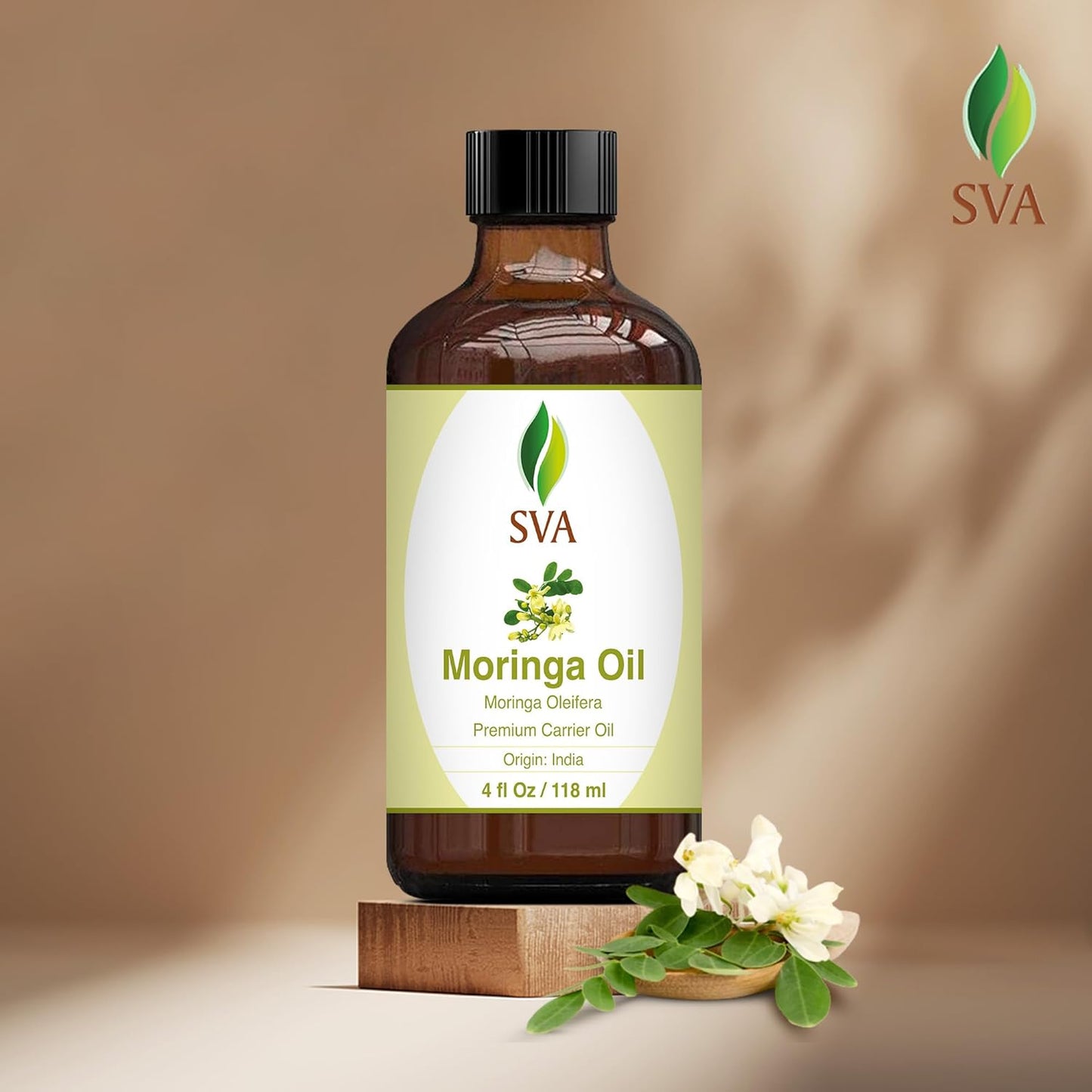 SVA Moringa Seed Oil - 4 Fl Oz – 100% Natural Cold Pressed Moringa Oil - for Face, Skin Care, Hair Care, Scalp Massage & Body Massage – Carrier Oil with Dropper