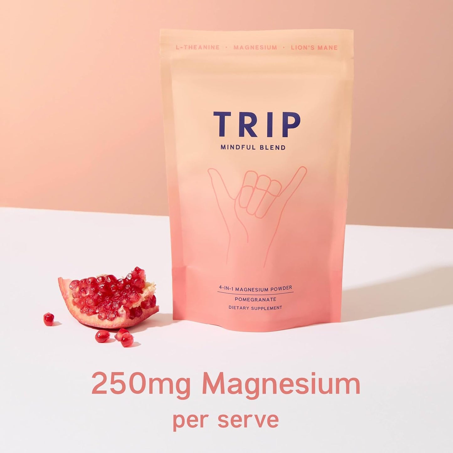 TRIP Magnesium Glycinate Powder with L-Theanine & Lion’s Mane, Sugar Free Magnesium Supplement for Adults, 250mg Magnesium per Drink Mix Serving, Pomegranate Orange Blossom, 1 Bag - 30 Servings