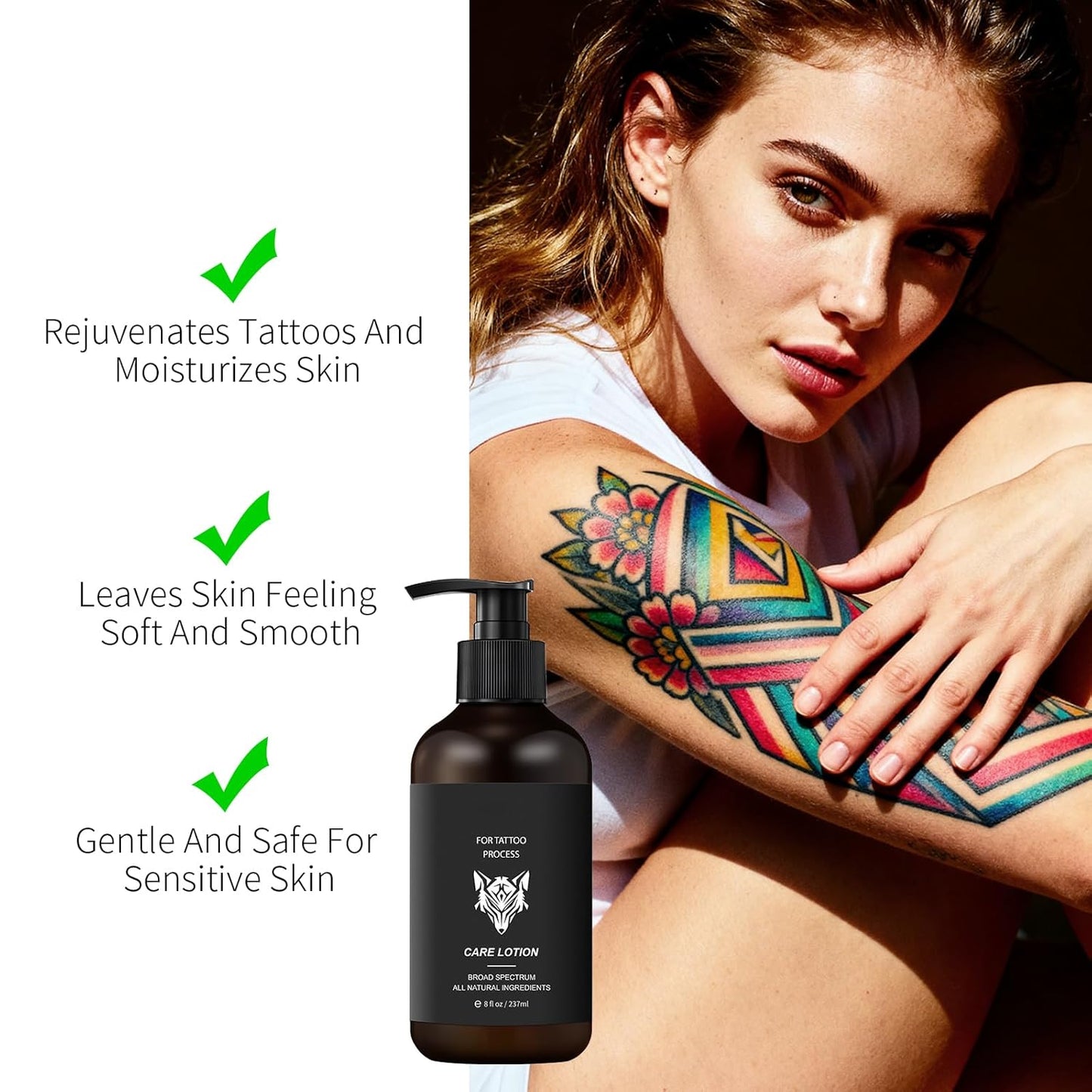 Tattoo Aftercare Lotion For New & Old Tattoos -Body Moisturizer Tattoo Healing Repairing Cream, Daily Tattoo Lotion Color Enhancement, Skin Moisturizer For Women Men All Skin Types 8oz