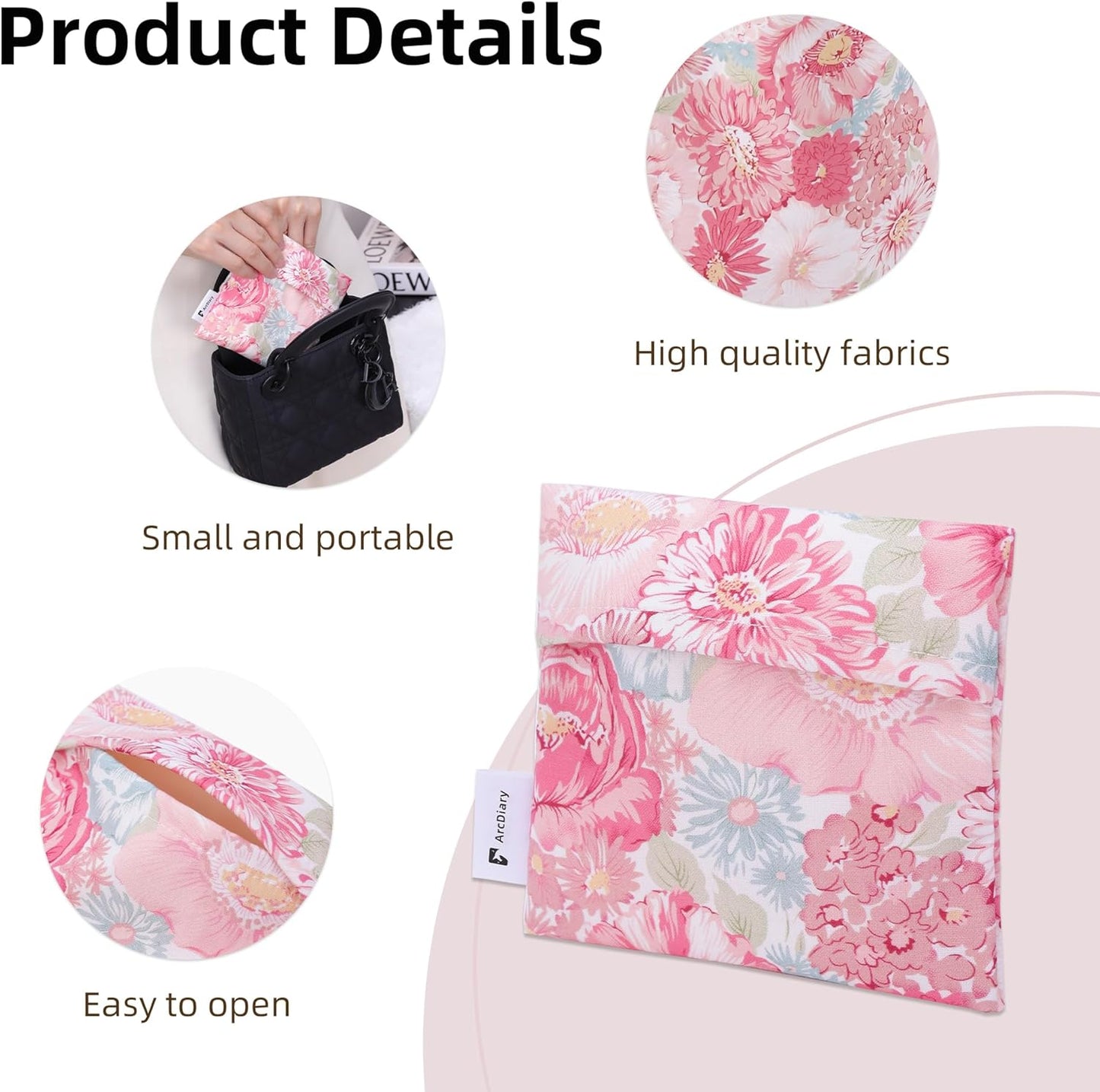 Period Bag for Teen Aged Girls, Portable Sanitary Pad Storage Bag for Teen Pads/Sanitary Napkins/Small Tampons, Feminine Menstrual Cup Pouch (Blooming)