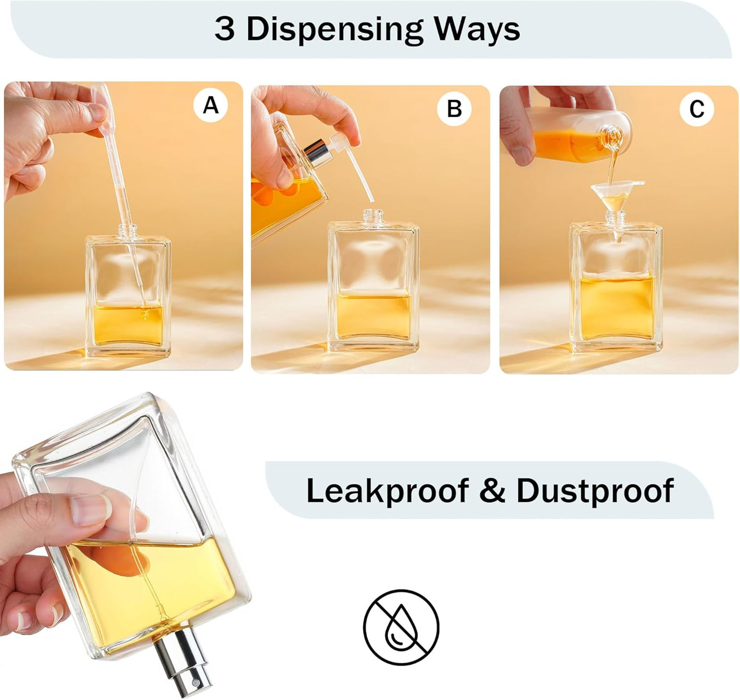 YU FENG Glass Perfume Bottles Empty Spray Refillable Atomizer 2 Pack 100ml/3.4oz(Square)