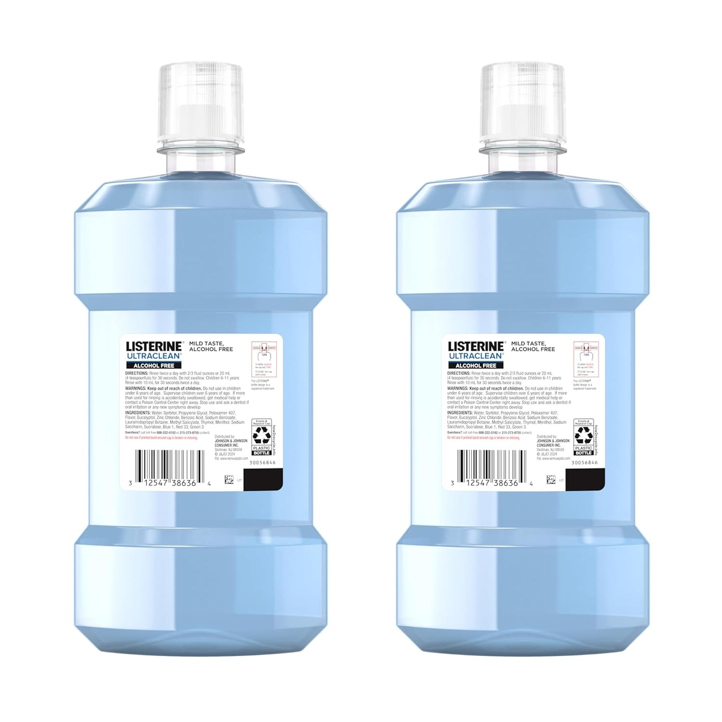 Listerine Ultraclean Alcohol Free Tartar Control Mouthwash, Oral Rinse to Help Fight Bad Breath and Tartar, for Cleaner, Naturally White Teeth, Less Intense Arctic Mint Taste, 1 L (Pack of 2)