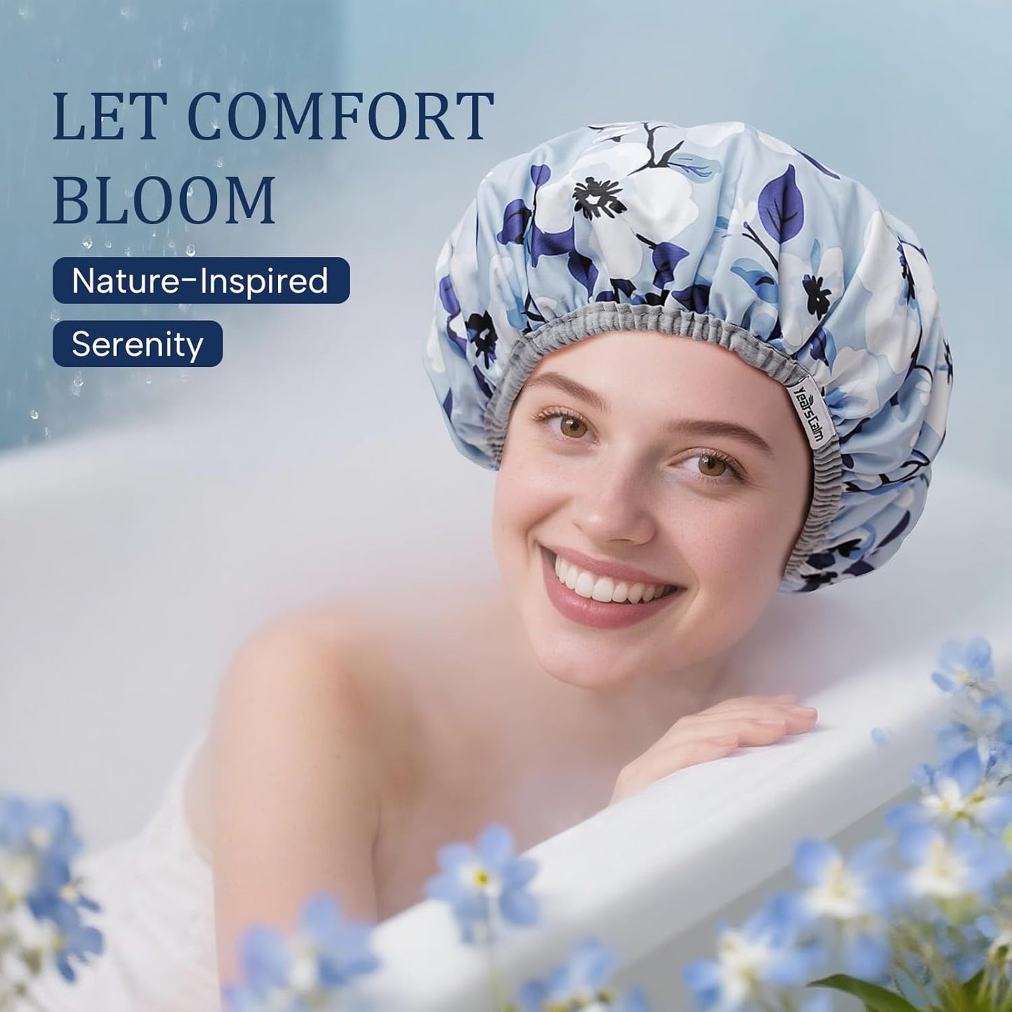 Years calm Shower Caps for Women Reusable Waterproof – Double Layer Elastic Cap with Tropical Botanical Print Shower Cap for Shower, Spa, Travel, Bath & Daily Hair Protection