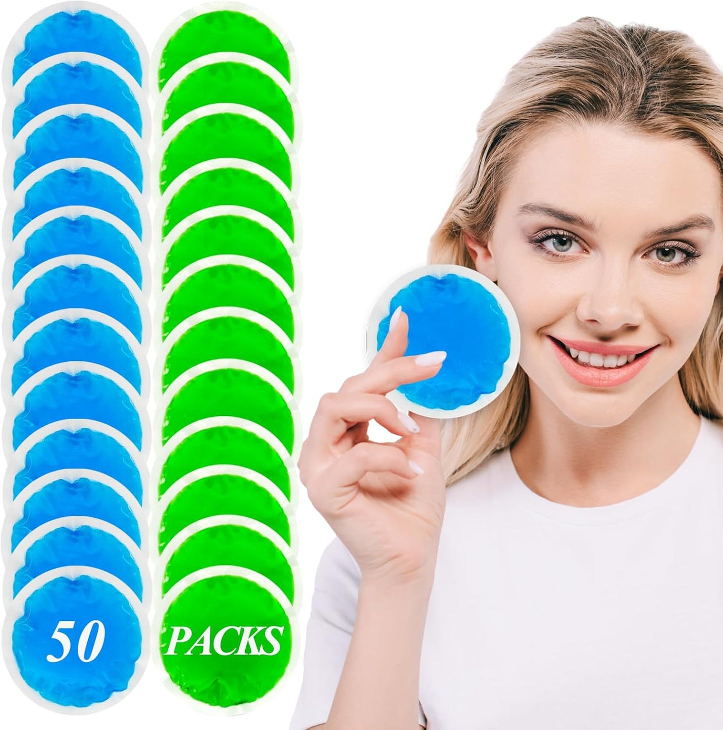 50 Pack Small Ice Pack for Injuries Reusable,Hot & Cold Gel Ice Pack for Face,Eyes,Neck,Teeth,Foot,Headache,Allergies,Shoulder Pain Relief,Warm & Cold Compress for Boo Boos,Students(25Blue+25Green)