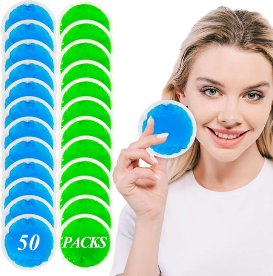50 Pack Small Ice Pack for Injuries Reusable,Hot & Cold Gel Ice Pack for Face,Eyes,Neck,Teeth,Foot,Headache,Allergies,Shoulder Pain Relief,Warm & Cold Compress for Boo Boos,Students(25Blue+25Green)