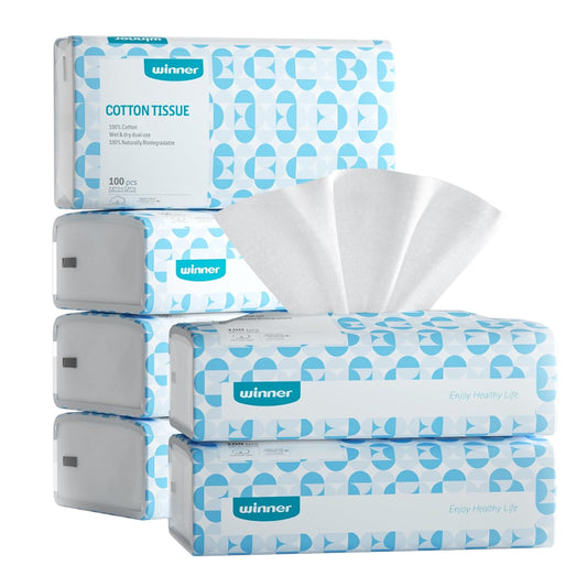 Winner Soft Face Towels, 100% USDA Biobased Facial Towels, Unscented Cotton Tissues for Sensitive Skin, OEKO-TEX Certified Face Towelettes Disposable, Makeup Remover Dry Wipes, 600 Ct, 6 Pack