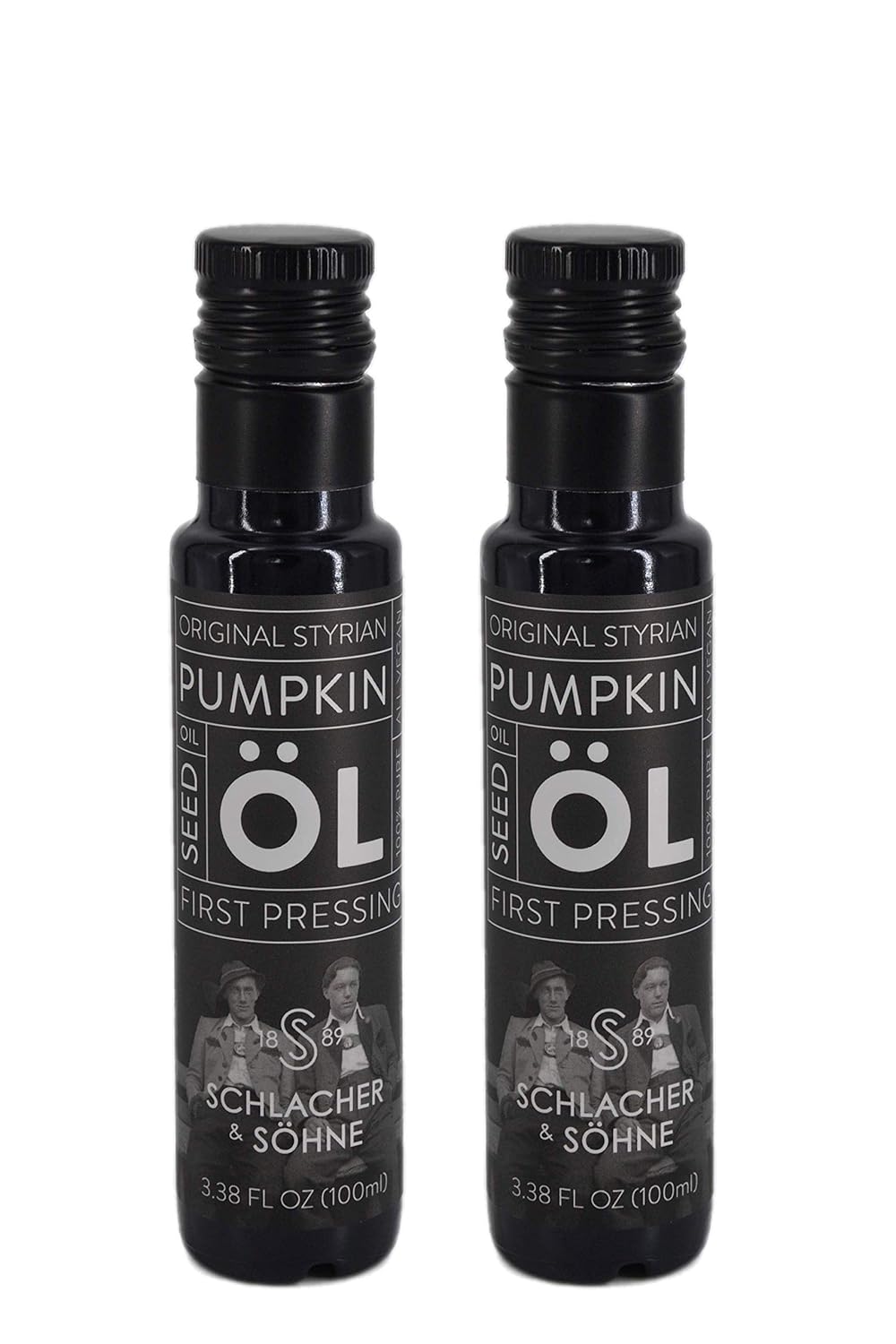 Schlacher & Söhne Styrian Pumpkin Seed Oil: 100% Pure, Cold Pressed, Non GMO, Gluten Free, Vegan, May Helps in Hair Growth, Made in Austria - 100 ml, 3.3 FL OZ (2 Pack)
