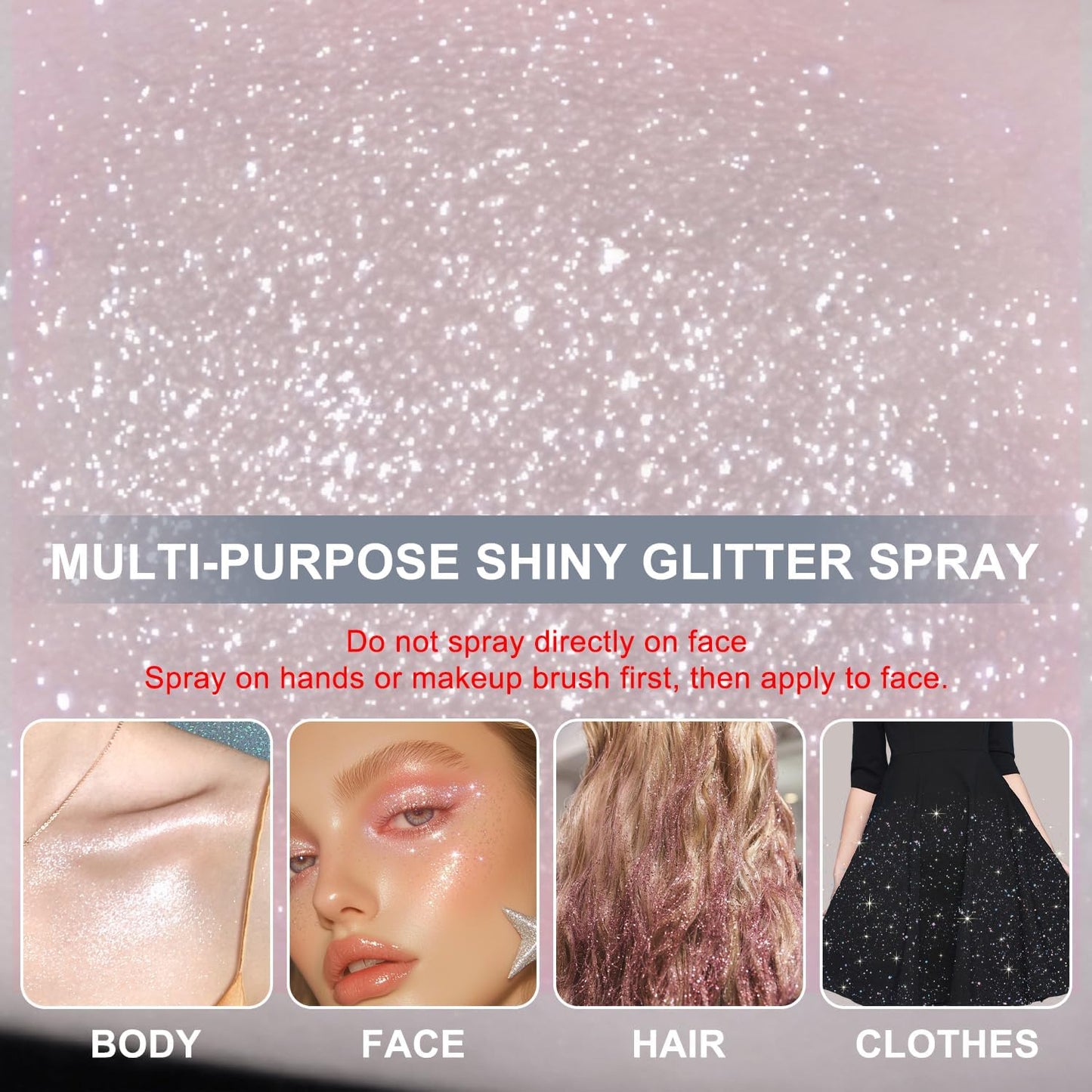 Hair and Body Glitter Spray, Holographic Glitter Highlighter Powder, Hairspray for Clothes, Face Body Shiny Glitter, Loose Shimmer Hairspray Festival Rave Prom Accessories, 4.22 Fl Oz (Silver)