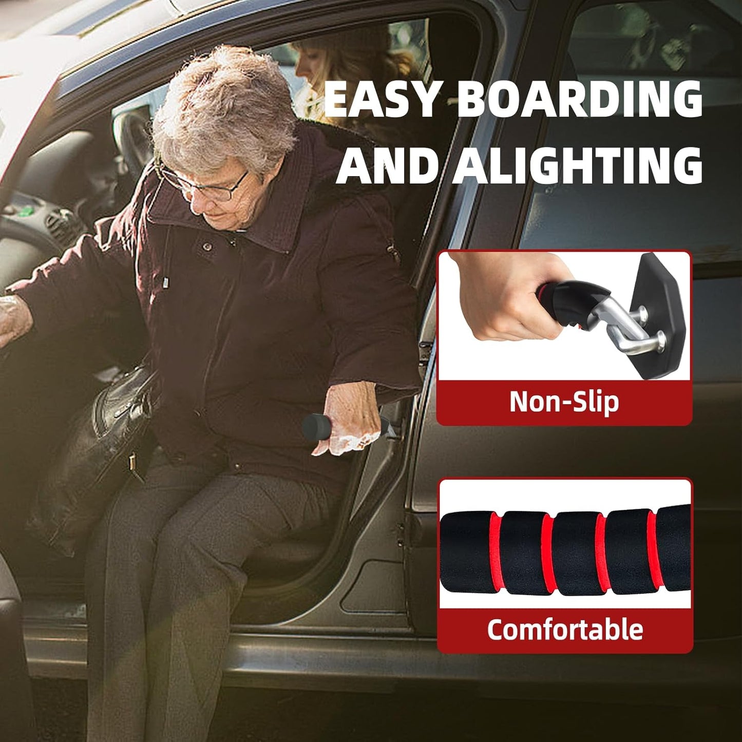 Car Handle Assist for Elderly Car Door Handle, Mobility Car Assist Transfer Support Handle, Multifunction Automotive Grab Handles, Aids for Disabled and Elderly(2Pack, Red)