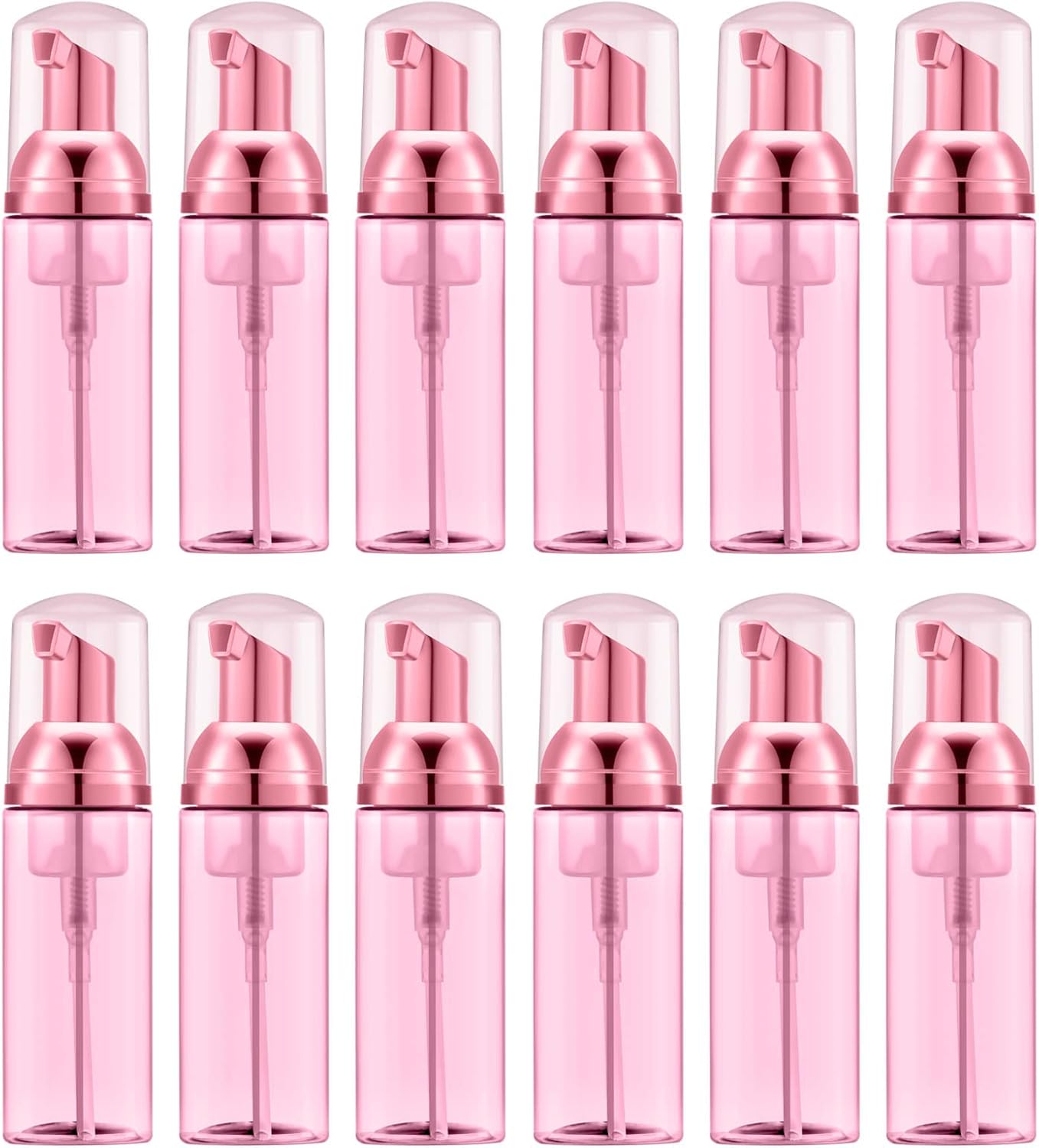 Lil Ray 2 Oz Empty Clear Rose Red Foam Pump Bottle, Travel Foamer Soap Dispenser for Lash Shampoo, Hand Soap, Foaming Cleaner(Rose Red Pump, 12 PCS)