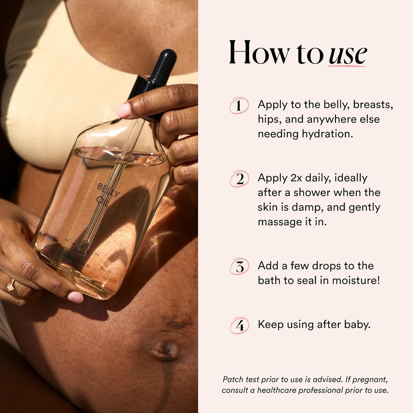 HATCH Belly Oil, Pregnancy & Postpartum Skincare for Stretch Marks, Quick-Drying for Full Body & Soothes Irritation, Plus Vegan, Clean & Plant-Based, 6.7 Fl Oz