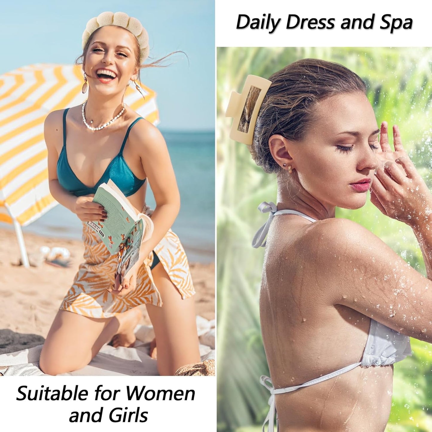 VELSCRUN Spa Headband, Makeup Face Wash Skincare Headbands, 5 Pcs Sponge Get Ready Bear Ears Hairband Facial Wristband Hair Clip Set, Stuff for Teen Girls Women Trendy Fashion Hair Accessories Brown