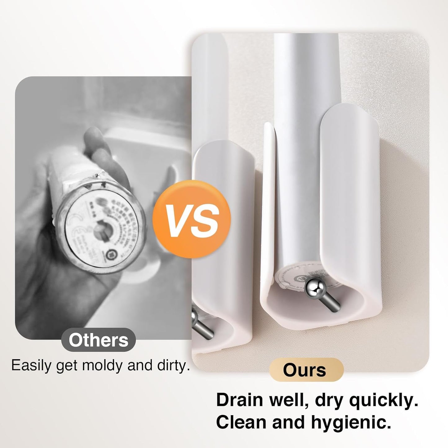 Wall-Mounted Electric Toothbrush Holders, Adhesive Electric Toothbrush Holder Stand, Bathroom Organizer Rotating Electric Toothbrushes Holder, ABS&Stainless Steel, White, 4 Pack