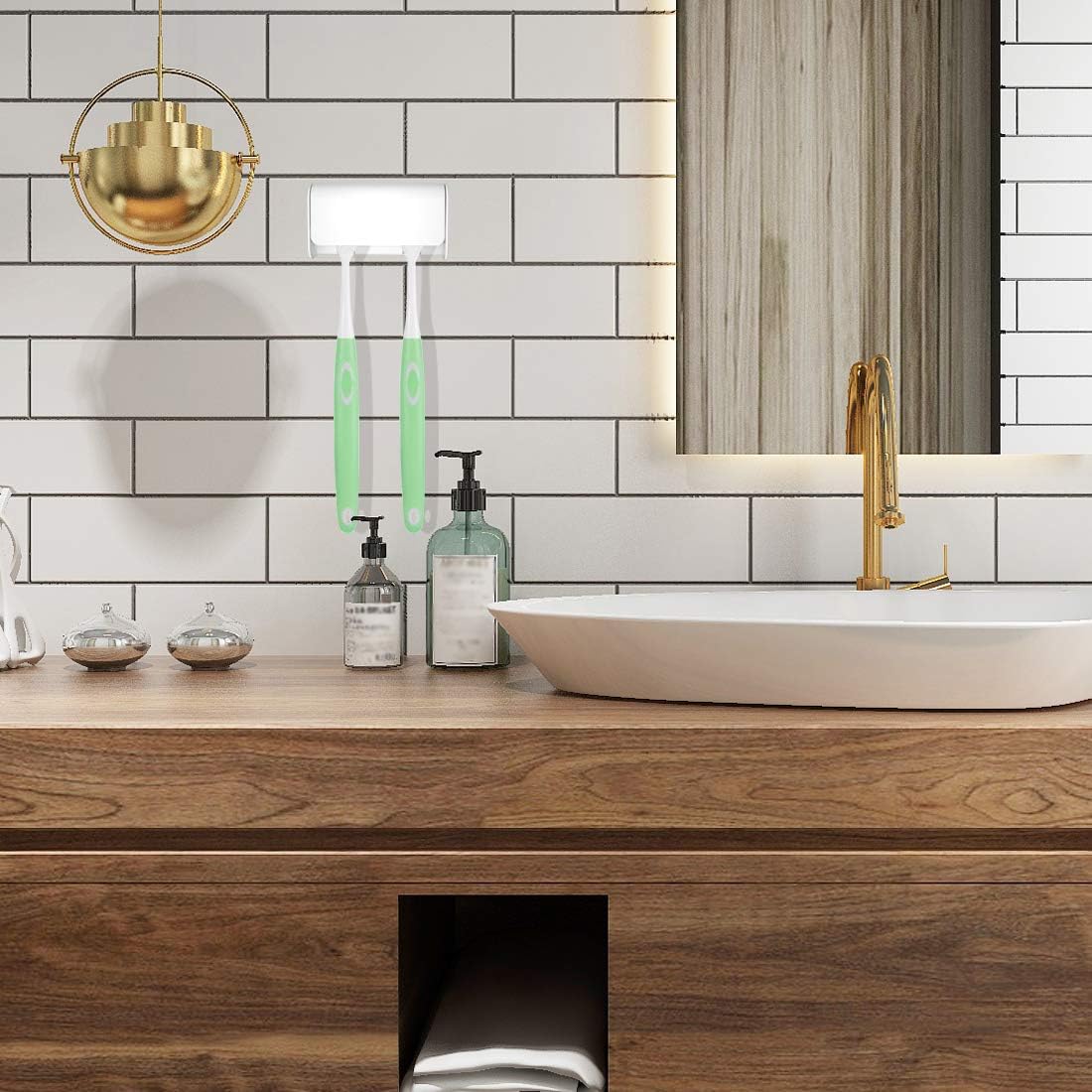 Toothbrush Holder Wall Mounted with Cover for Bathroom, 2 Slots Toothbrush Storage Organizer for Shower, Self Adhesive Toothbrush Hanger Rack for Dorm, Cabinet